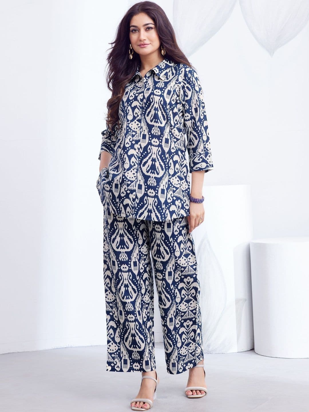 Sangria Printed Shirt with Palazzos - view 1