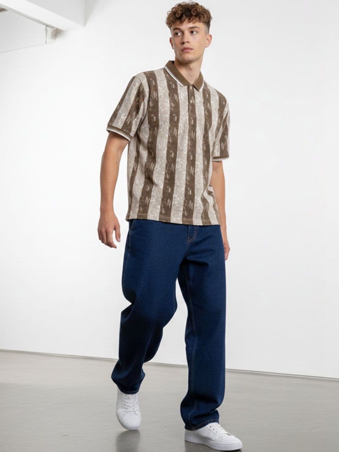 STEVE STATUS Men Striped Polo Collar T-shirt - view 1