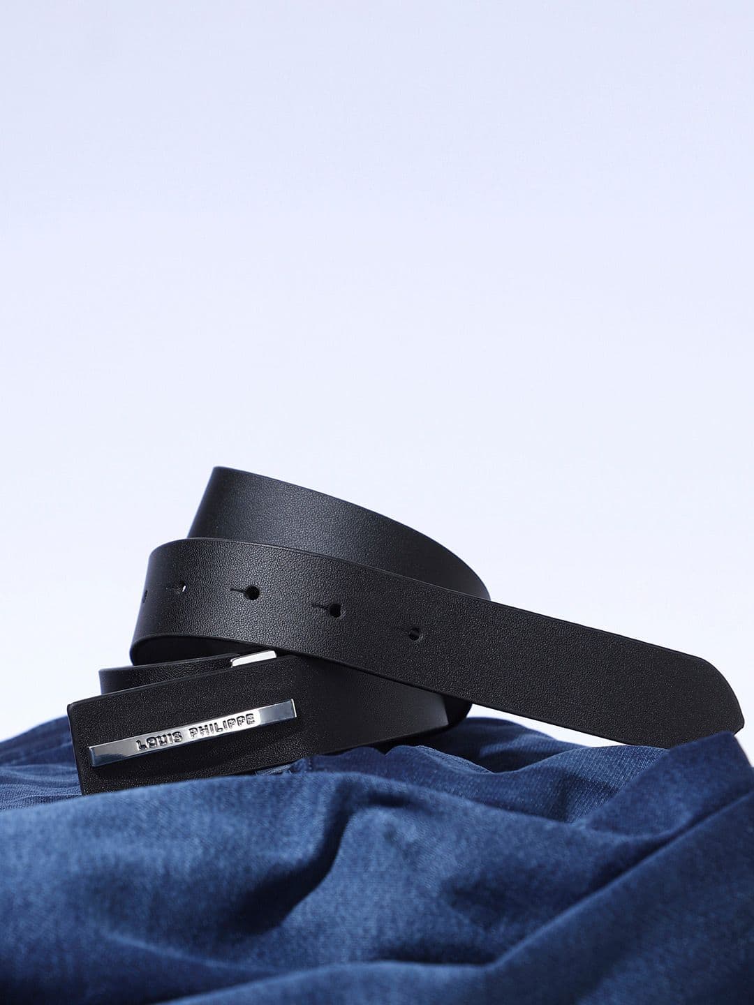 Louis Philippe Men Italian Leather Shiny Nickel Buckle Formal Profile Belt - view 1