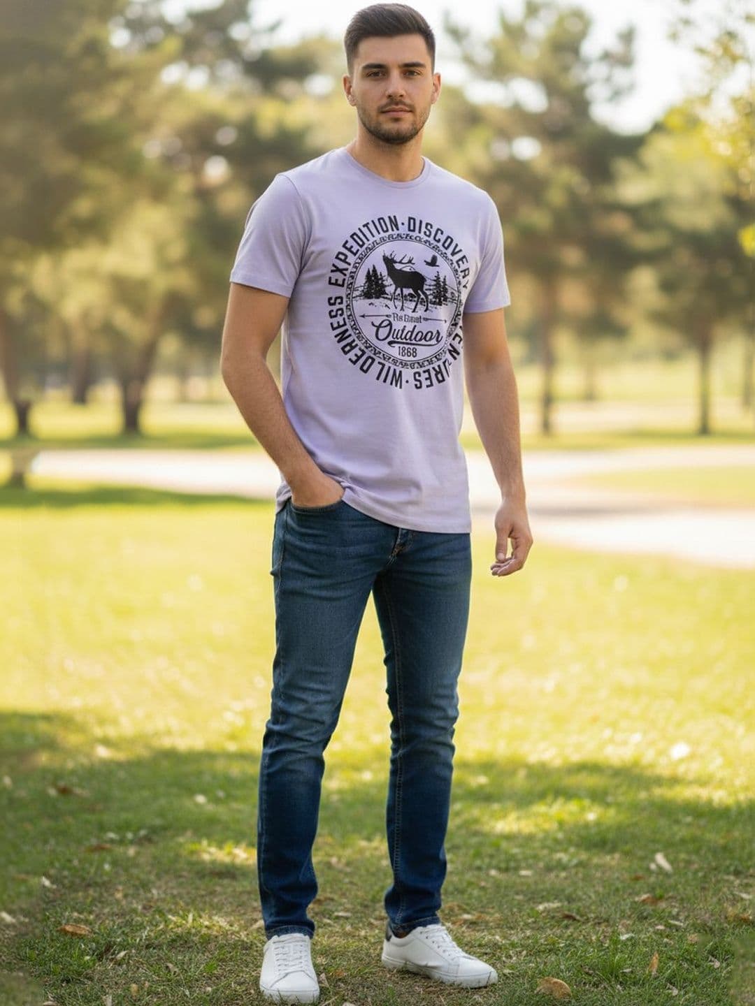 The Roadster Lifestyle Co Printed Cotton Round Neck T-shirt - view 1