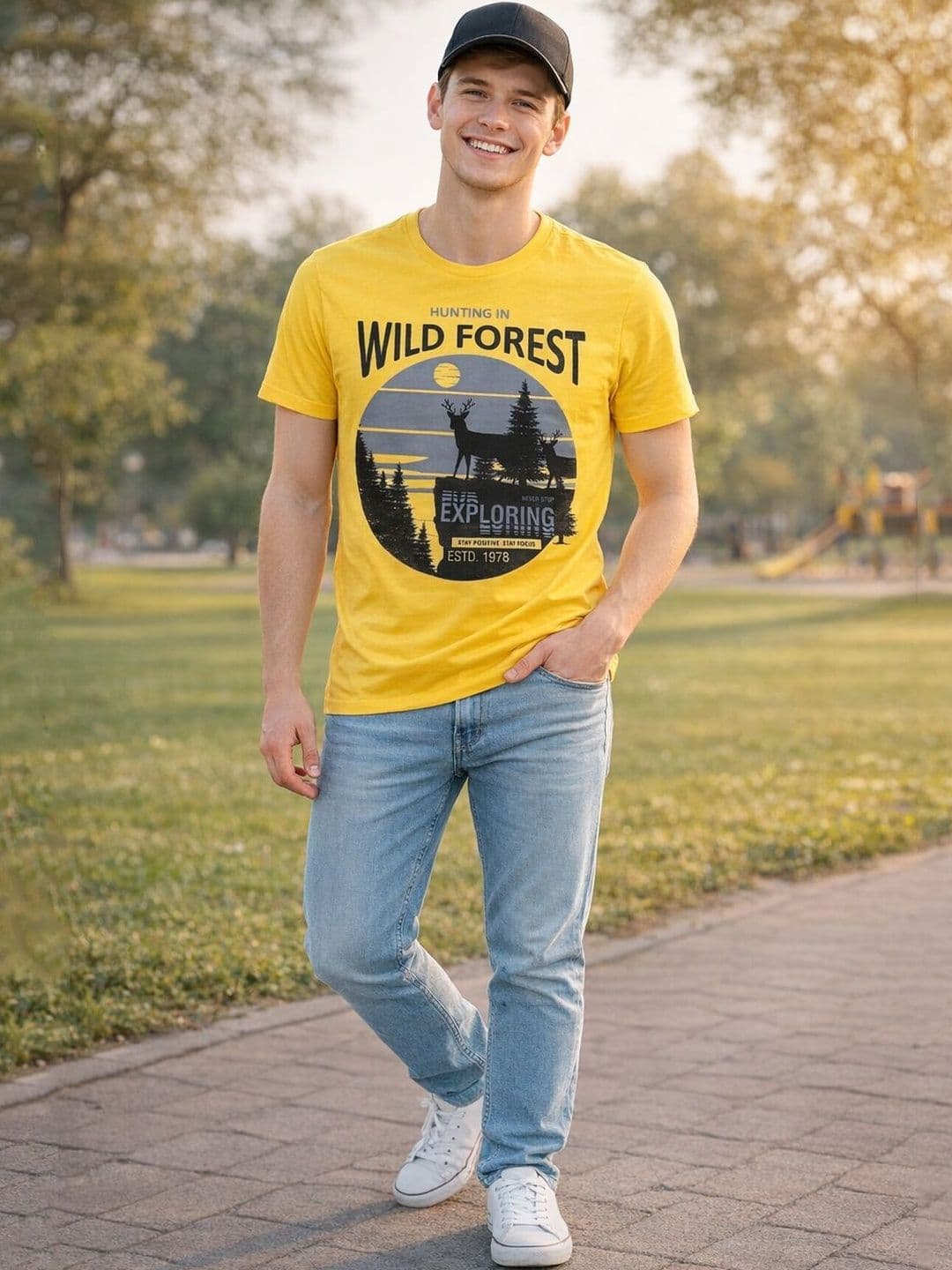 The Roadster Lifestyle Co Printed Cotton Round Neck T-shirt - view 1