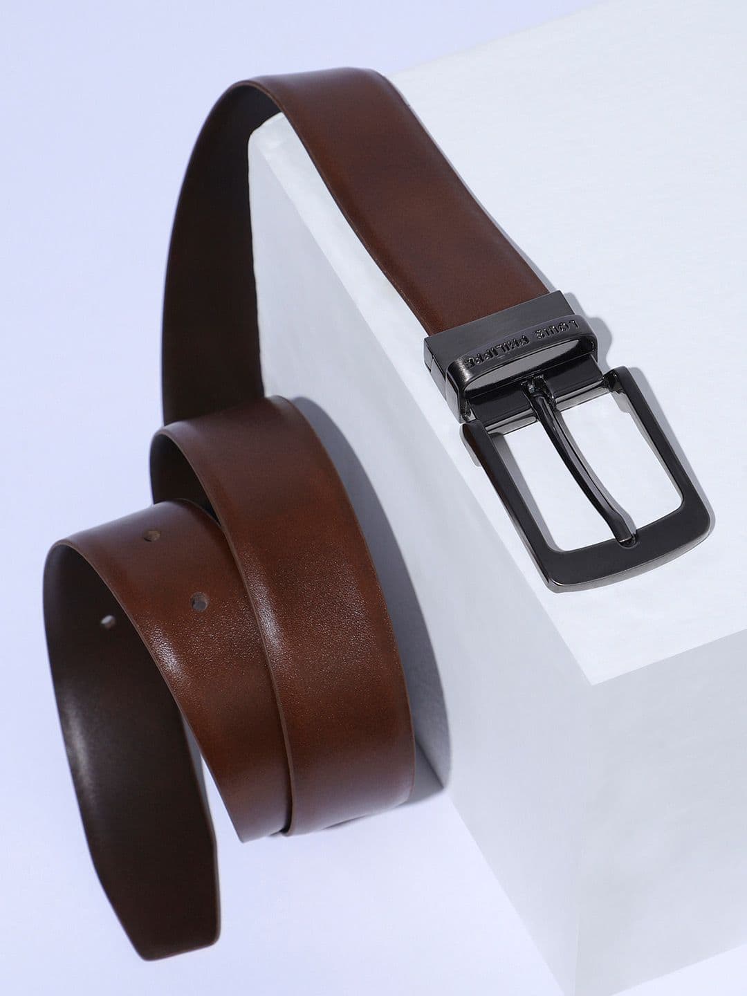 Louis Philippe Men Italian Leather Brush Gun Metal Buckle Formal Reversible Belt - view 1