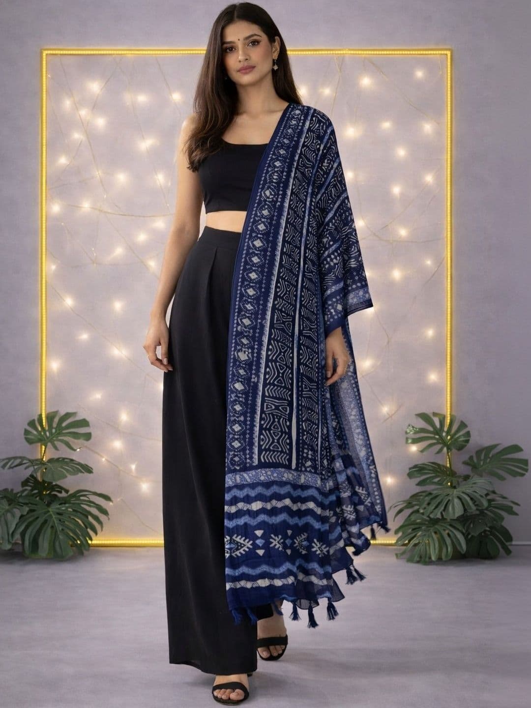 HERE&NOW Ethnic Motifs Printed Block Print Dupatta - view 1