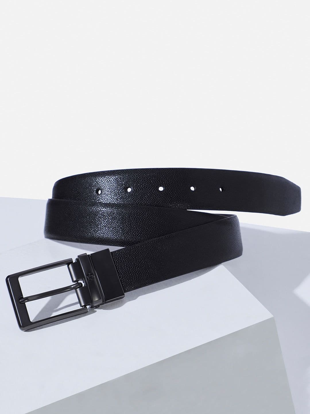 Louis Philippe Men Italian Leather Matt Gun Metal Buckle Formal Reversible Belt - view 1