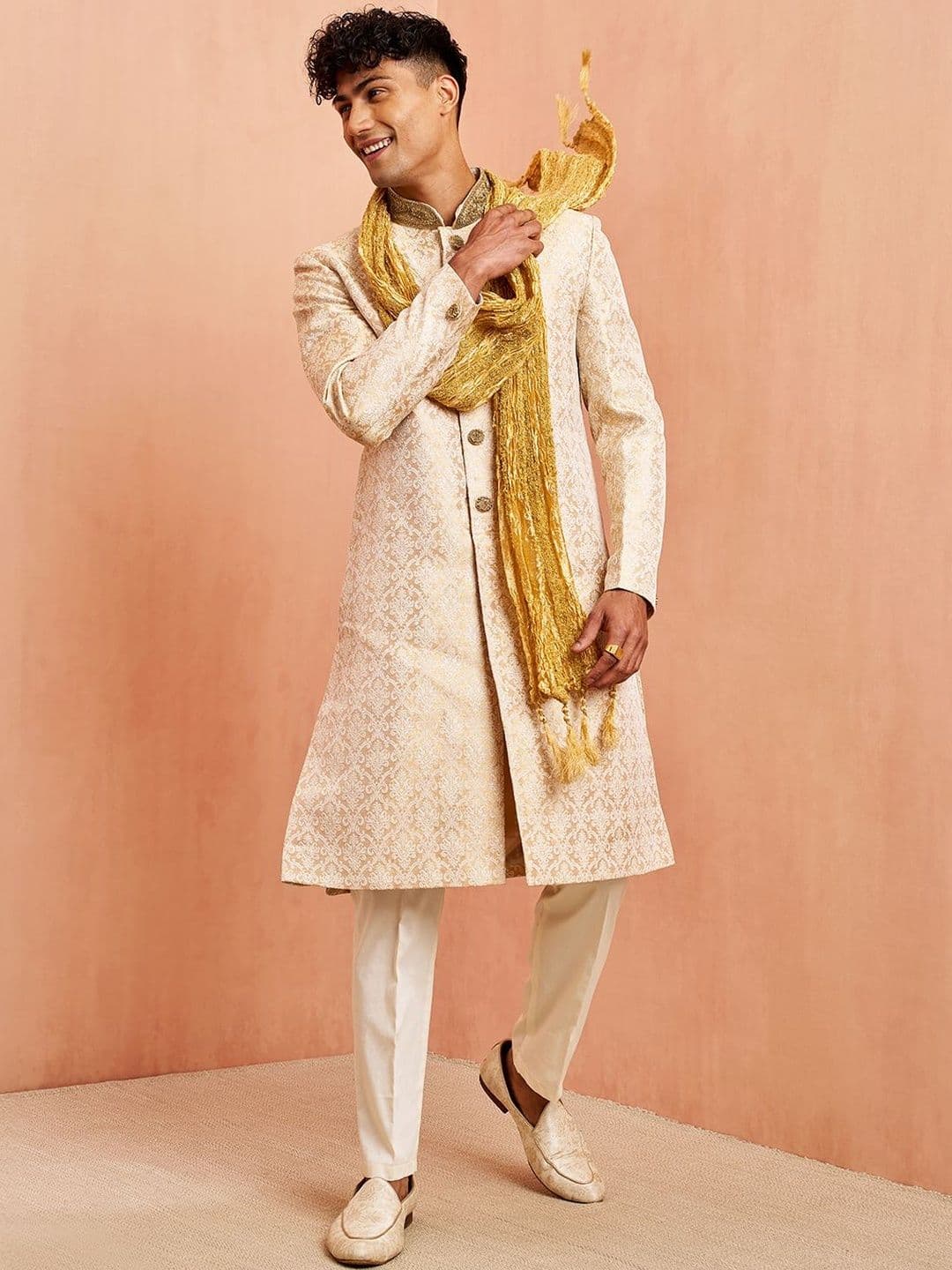 VASTRAMAY Embroidered Mandarin Collar Sherwani Set With Dupatta - view 1