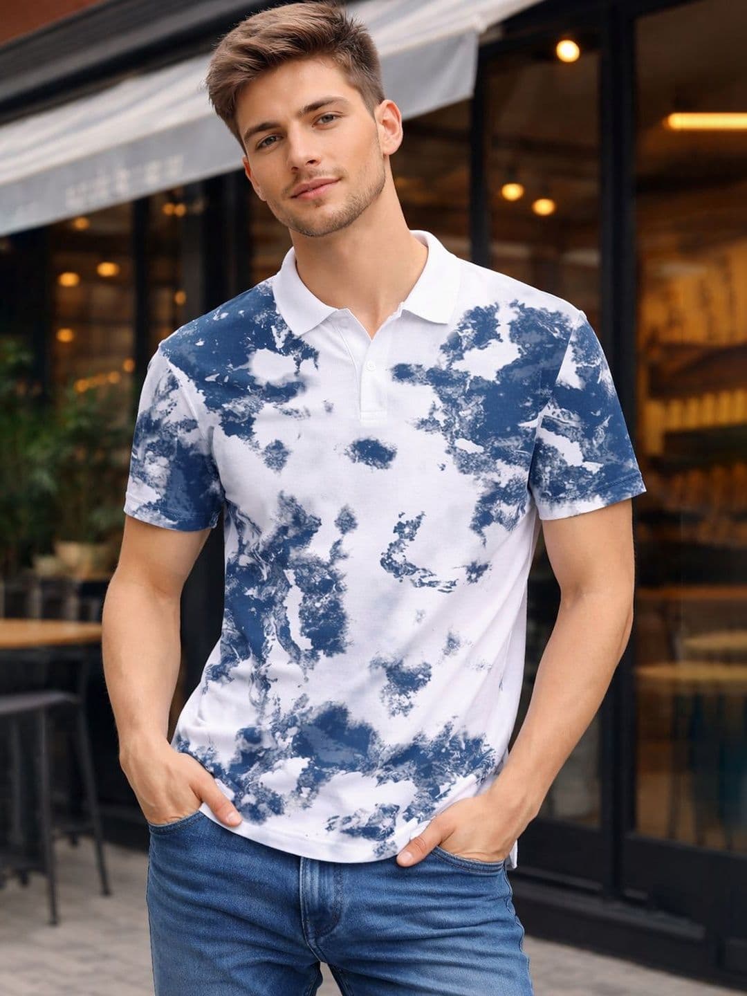 SZN Men Tie and Dye Dyed Polo Collar T-shirt - view 1