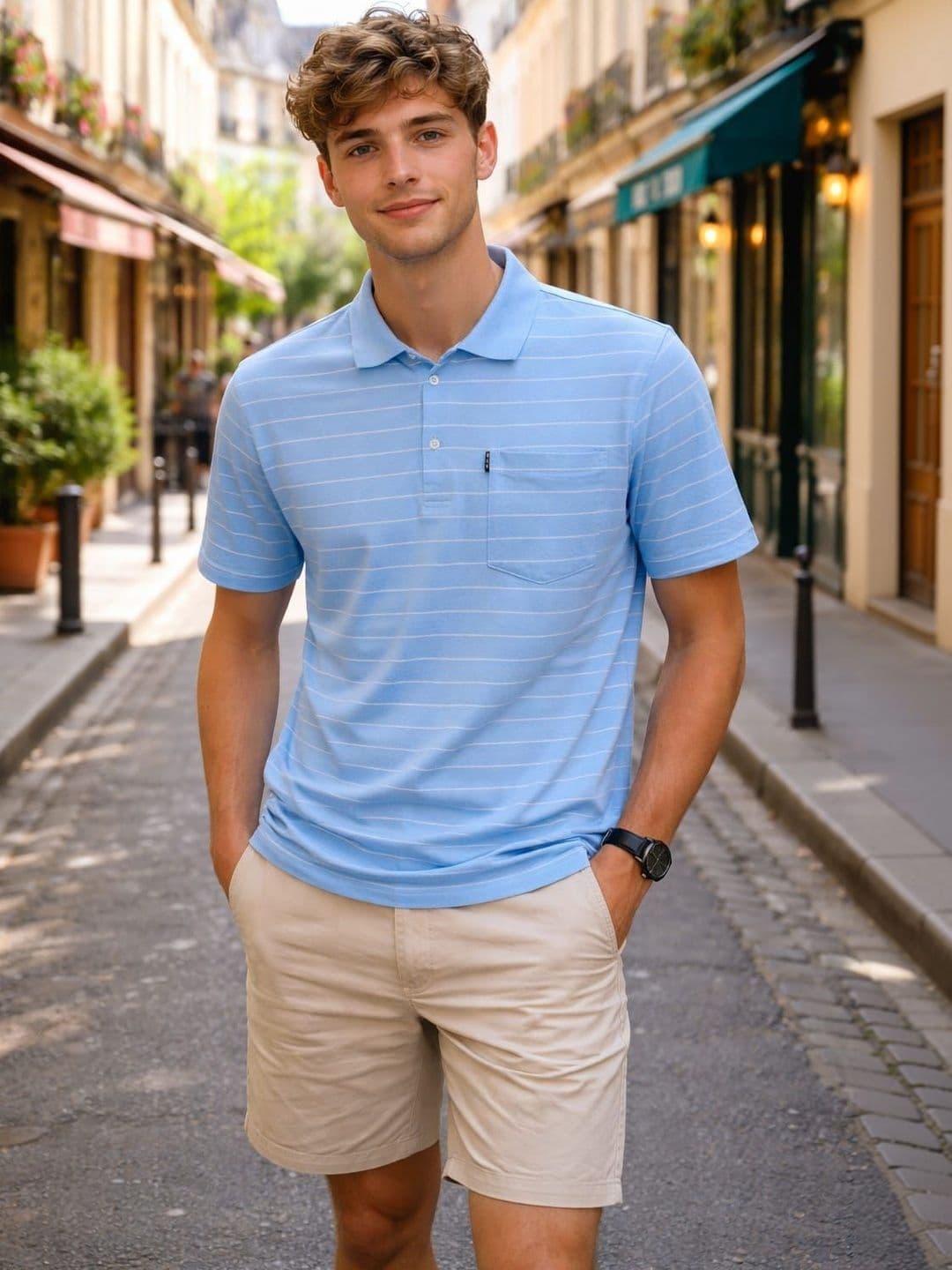 WILD ELEPHANT Men Striped Polo Collar Pockets T-shirt - view 1