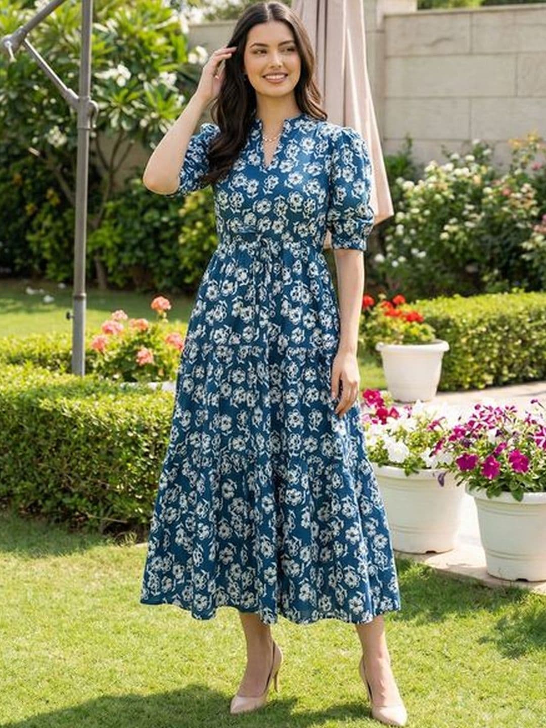 Anouk Mirage Printed Mandarin Collar Maxi Ethnic Dresses - view 1