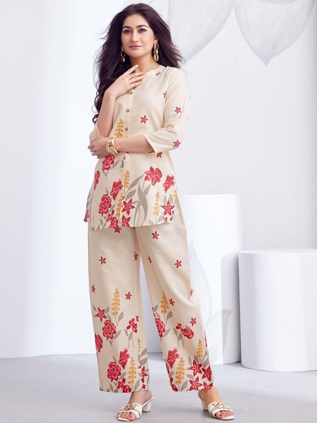 Sangria Floral Printed Tunic with Palazzos - view 1