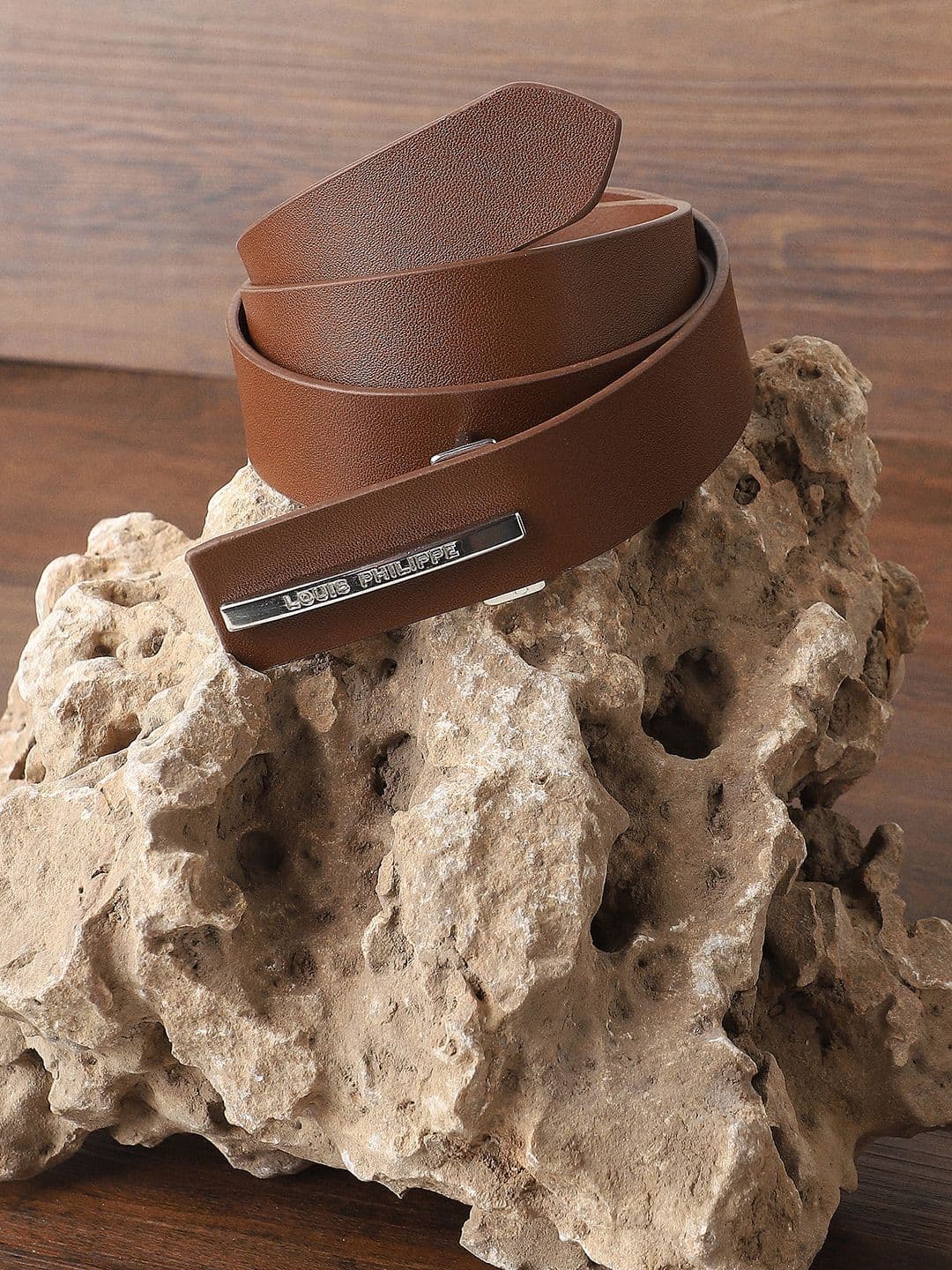 Louis Philippe Men Italian Leather Shiny Nickel Buckle Formal Profile Belt - view 1