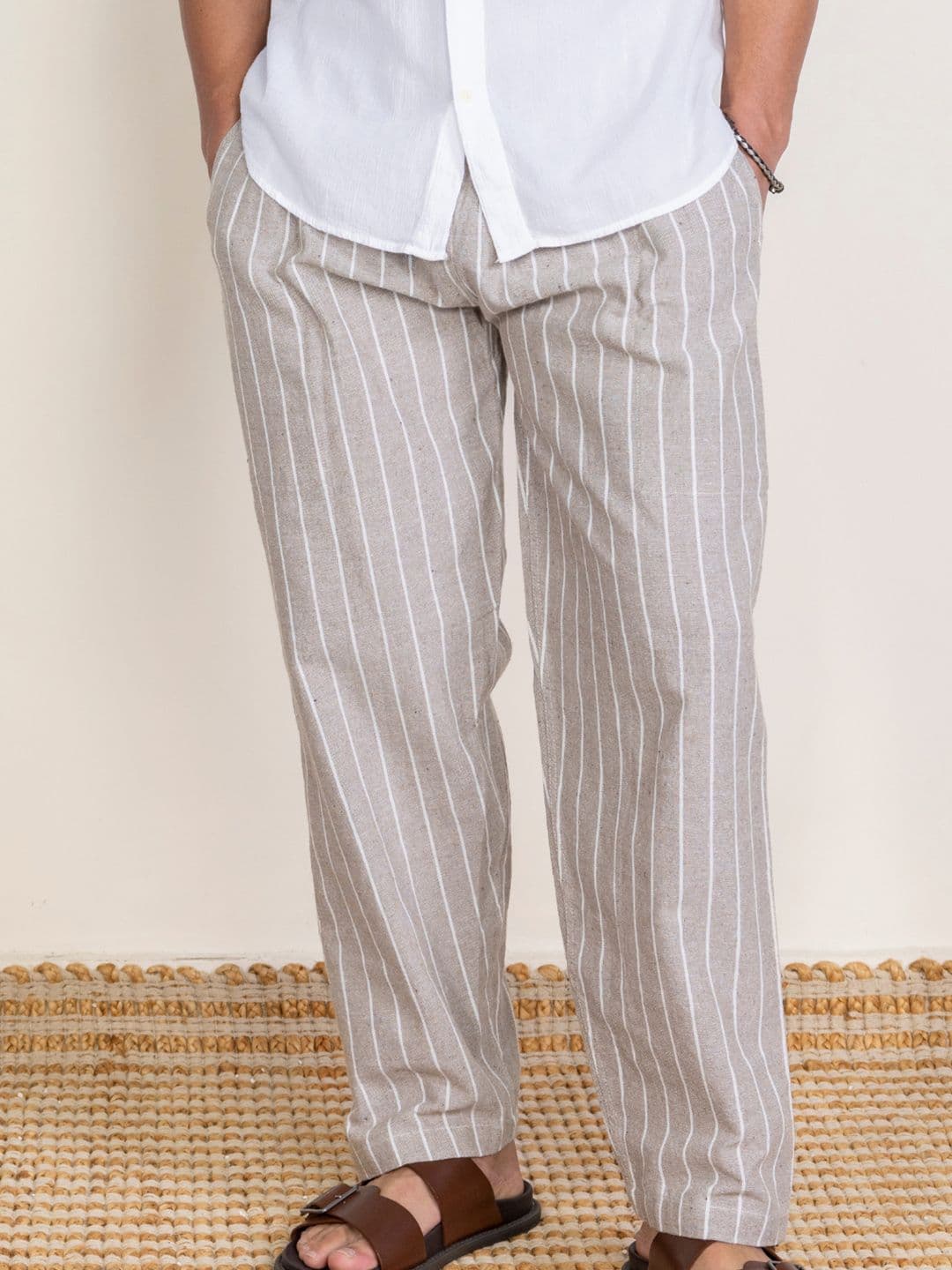 HOPE House of Pure Eco Men Striped Pure Cotton Breathable Straight Lounge Pants - view 1