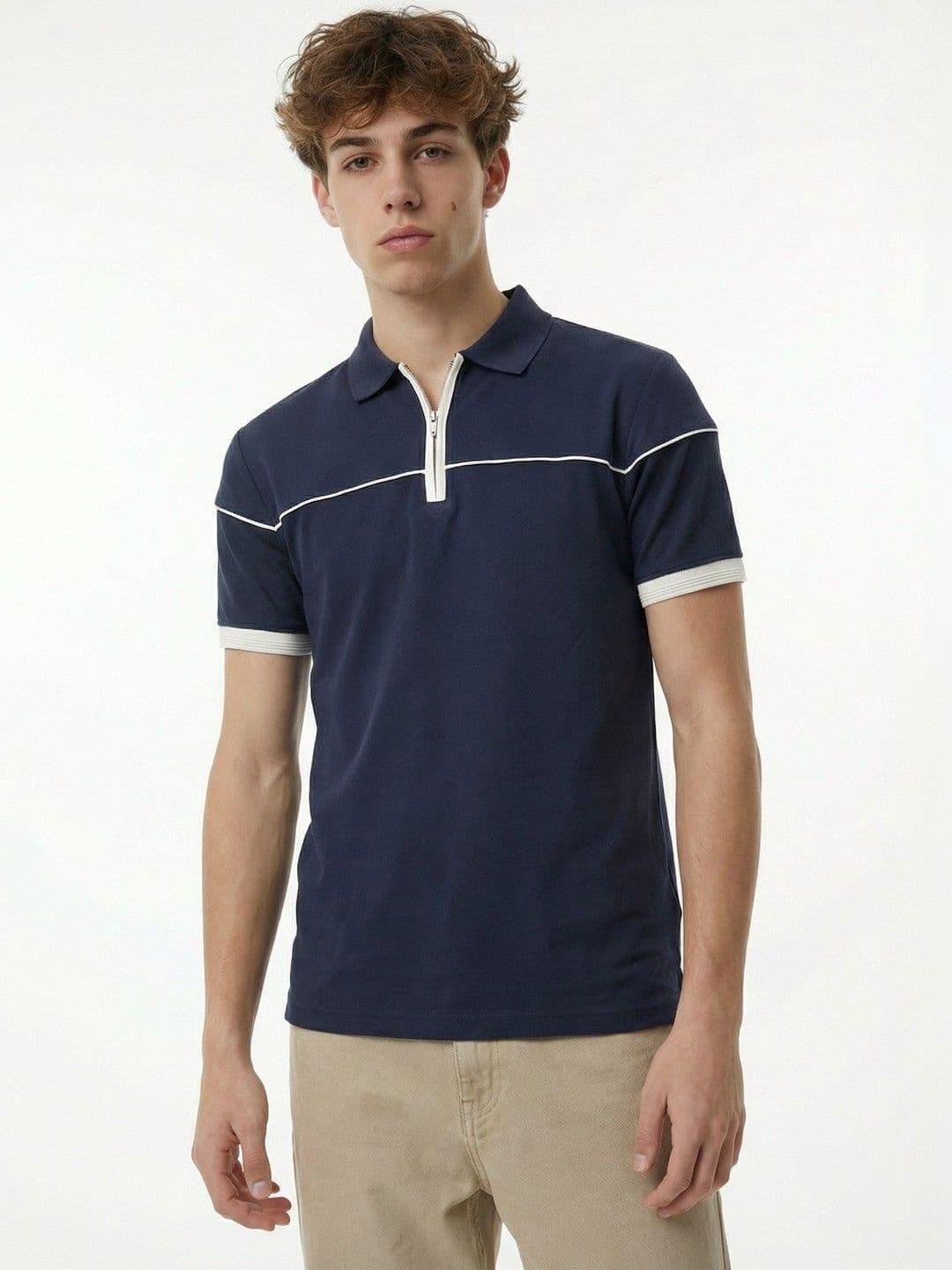 glitchez Men Striped Polo Collar T-shirt - view 1