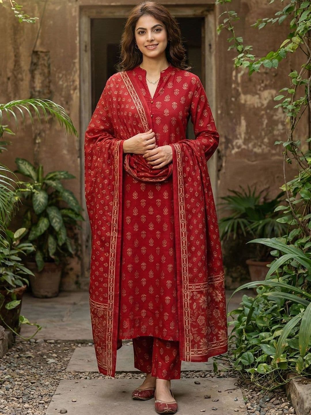 Anouk Women Ethnic Motifs Printed Regular Pure Cotton Kurta with Trousers & With Dupatta - view 1
