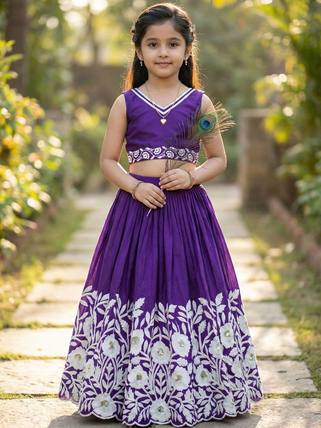 KALINI Girls Embellished Thread Work Ready to Wear Lehenga & - view 1