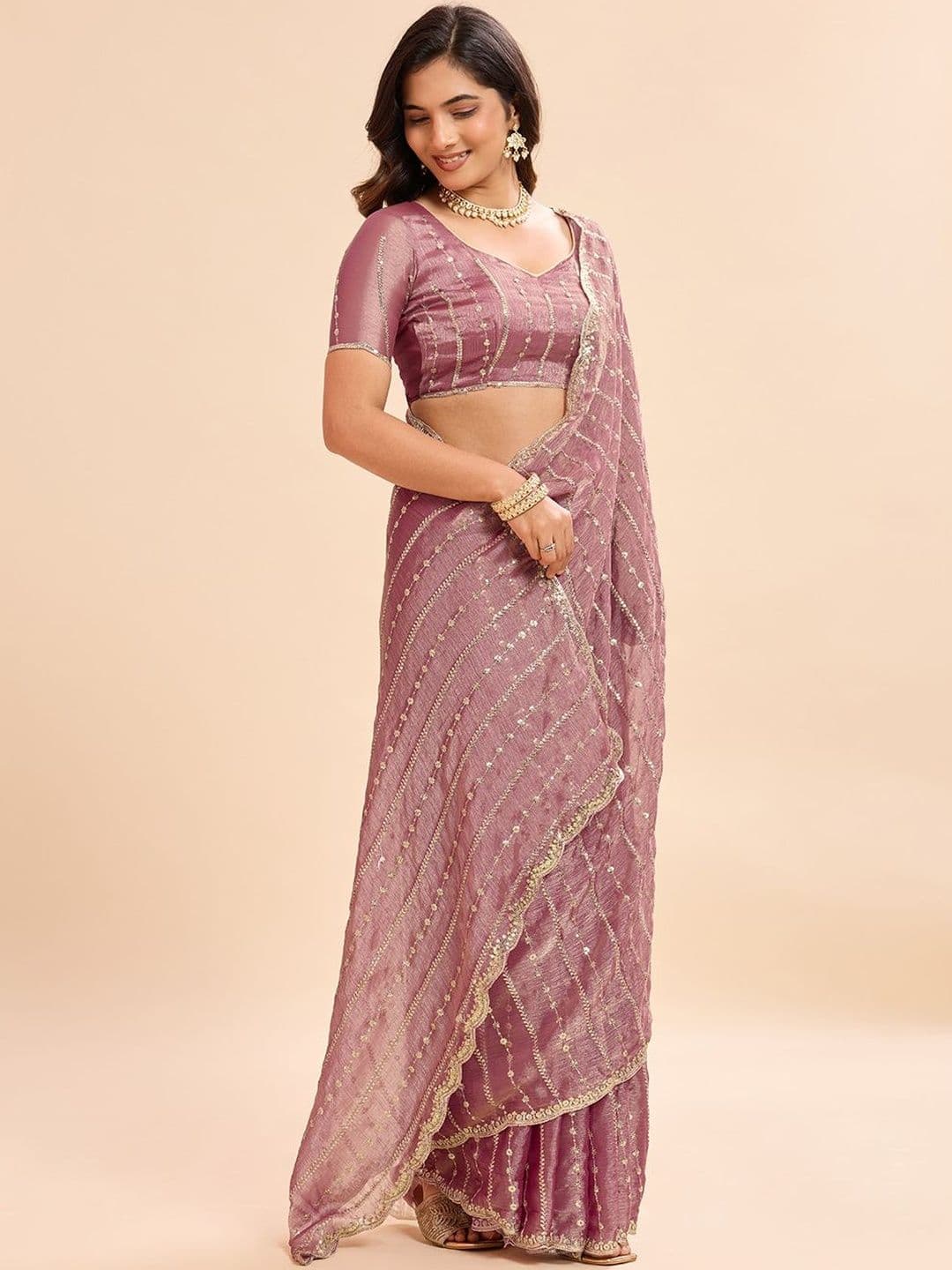Kandora Embellished Sequinned Pure Chiffon Heavy Work Saree - view 1