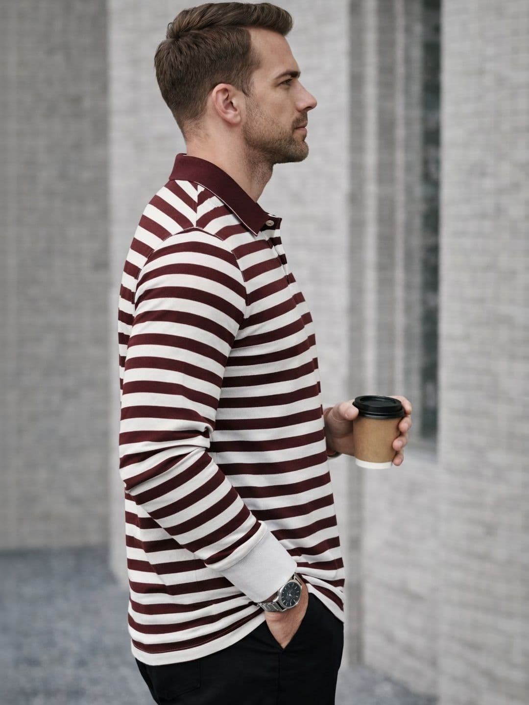MACK JONNEY Men Striped Polo Collar T-shirt - view 1