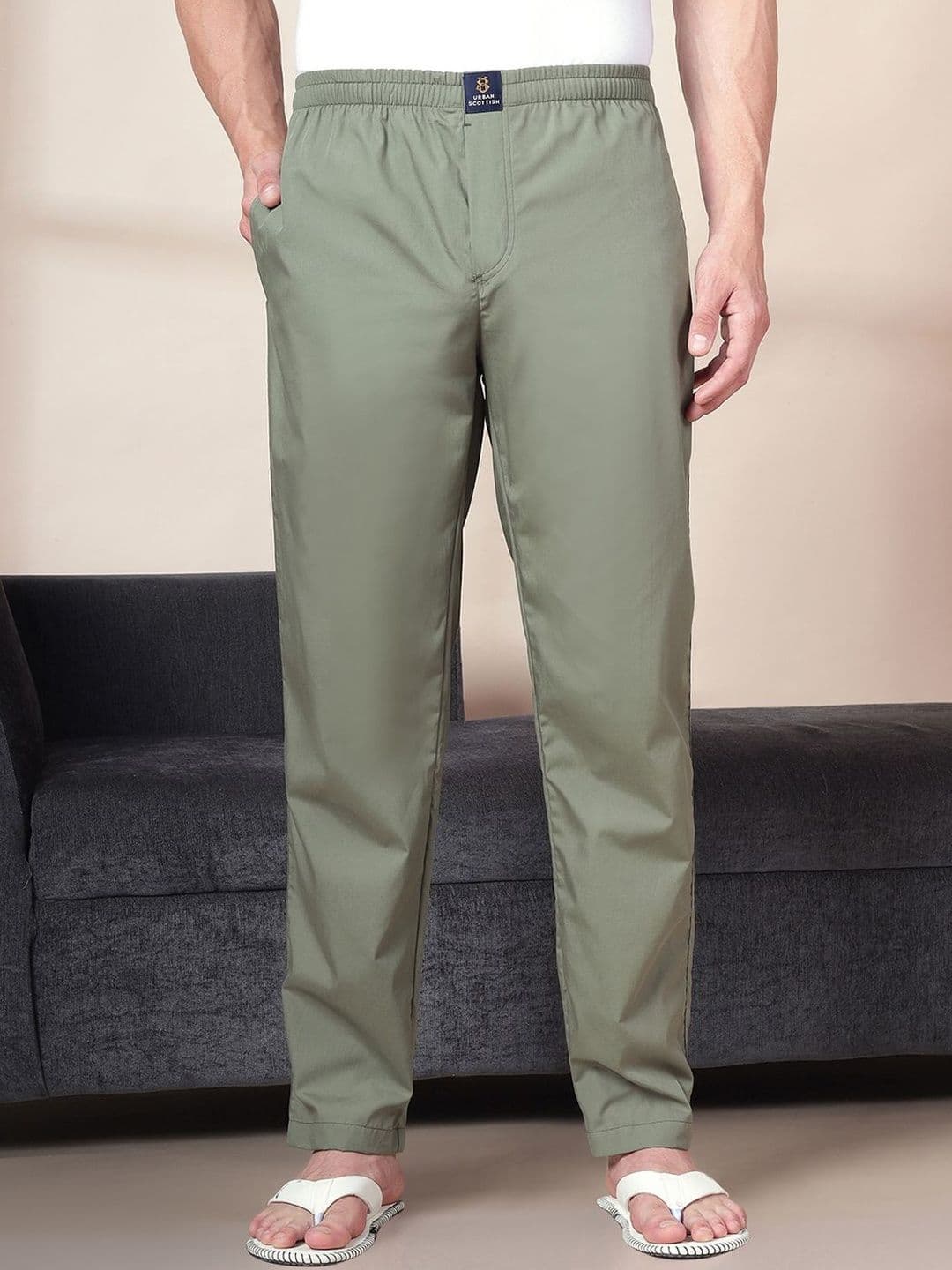 URBAN SCOTTISH Cotton Mid-Rise Straight Lounge Pants - view 1