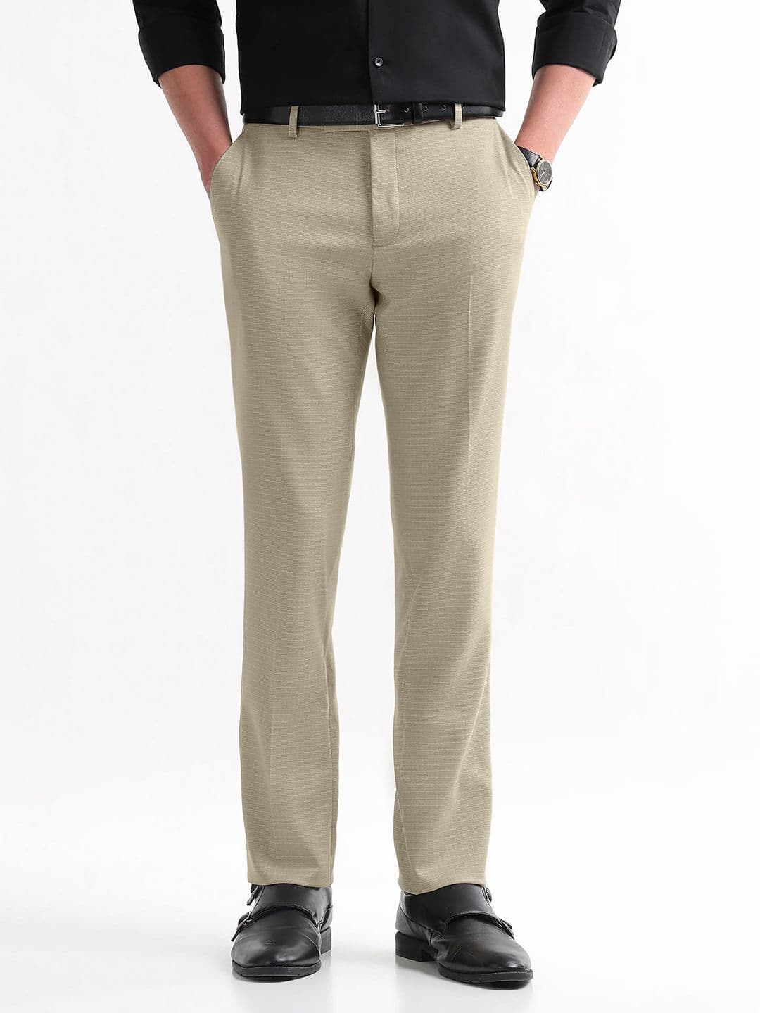 Arrow Men Checked Hudson Tailored Formal Trousers - view 1
