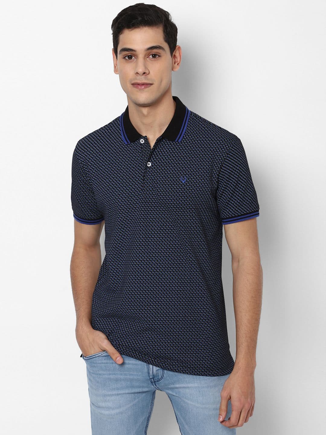 Allen Solly Men Black & Blue Printed Polo Collar T-shirt - view 1
