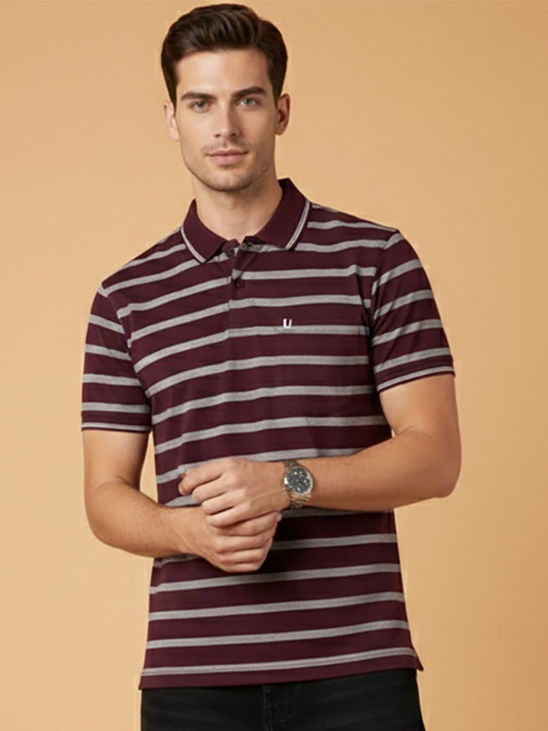 UNIBERRY JEANS Men Striped Polo Collar Pockets T-shirt - view 1