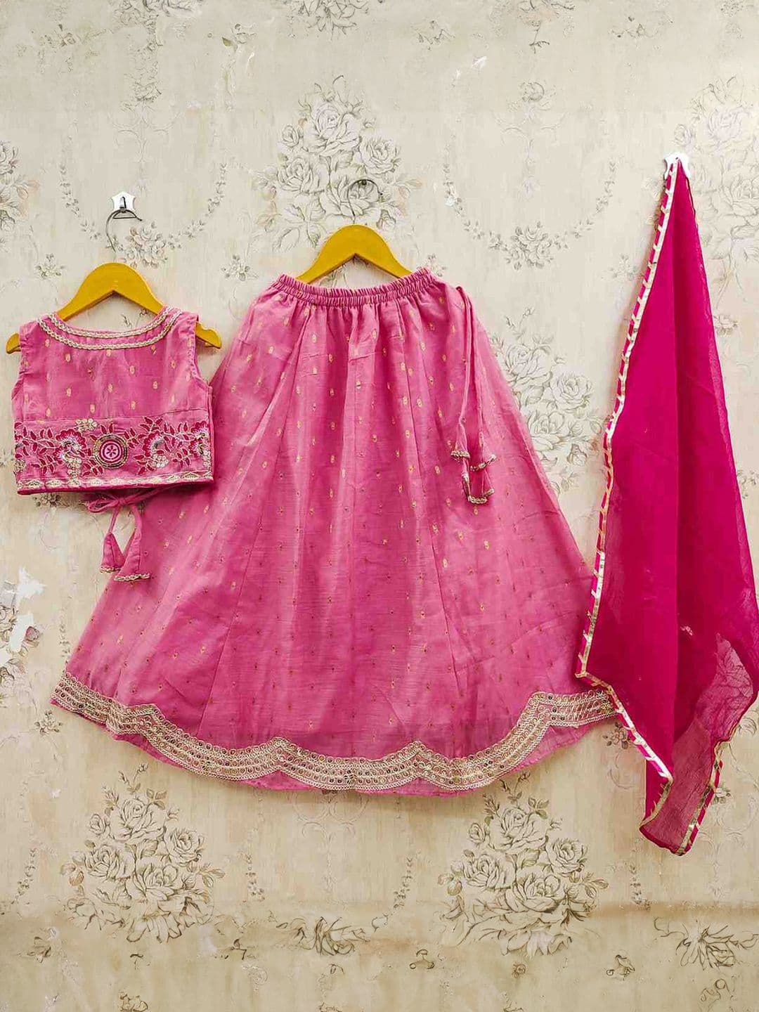 JOVK DESIGN Girls Embroidered Tie and Dye Semi-Stitched Lehenga & Blouse With Dupatta - view 1