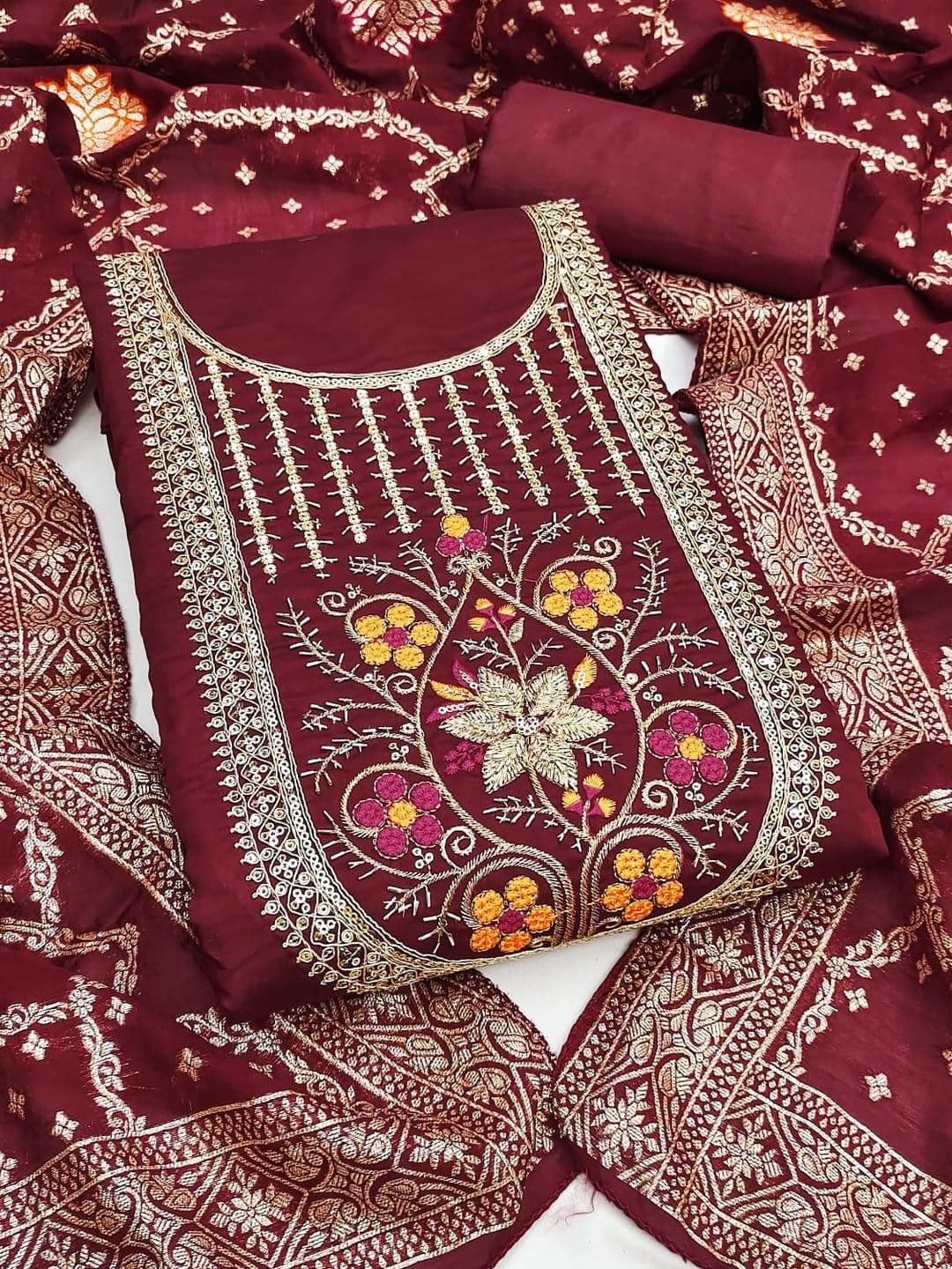 HMP Fashion Embroidered Unstitched Dress Material - view 1
