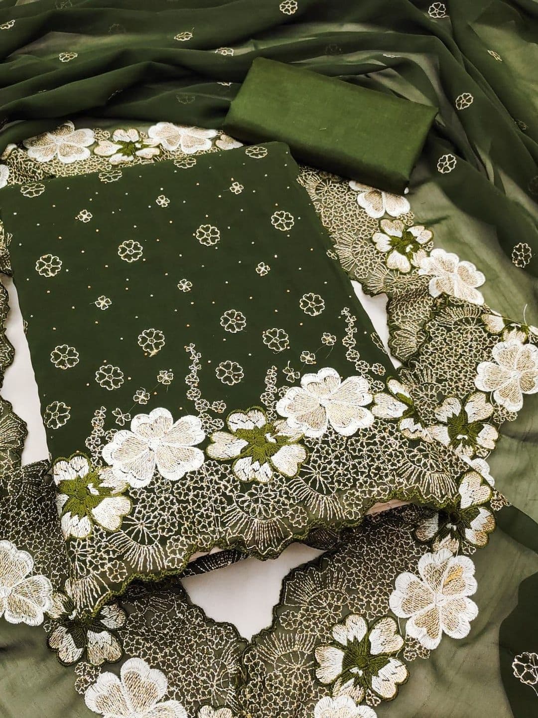 HMP Fashion Embroidered Silk Georgette Unstitched Dress Material - view 1