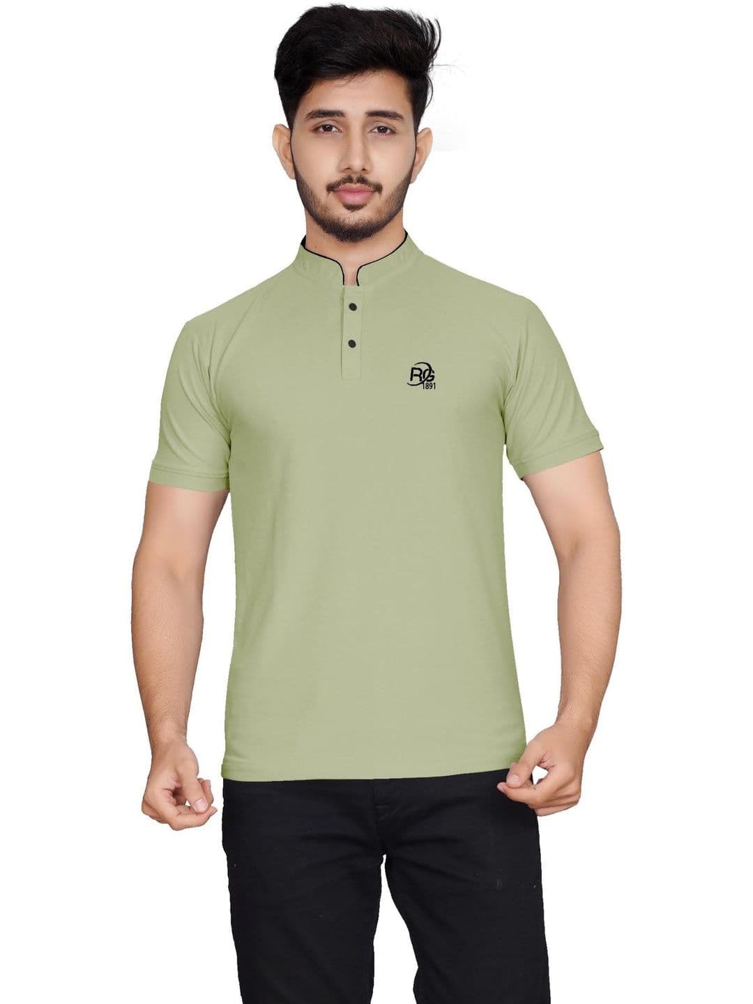 RG Garments Men Brand Logo Mandarin Collar T-shirt - view 1
