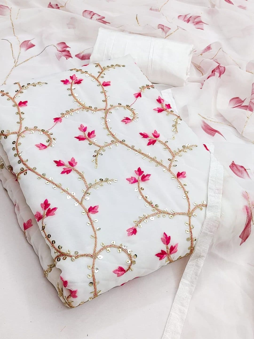 Dhaaga Ghar Embroidered Organza Unstitched Dress Material - view 1