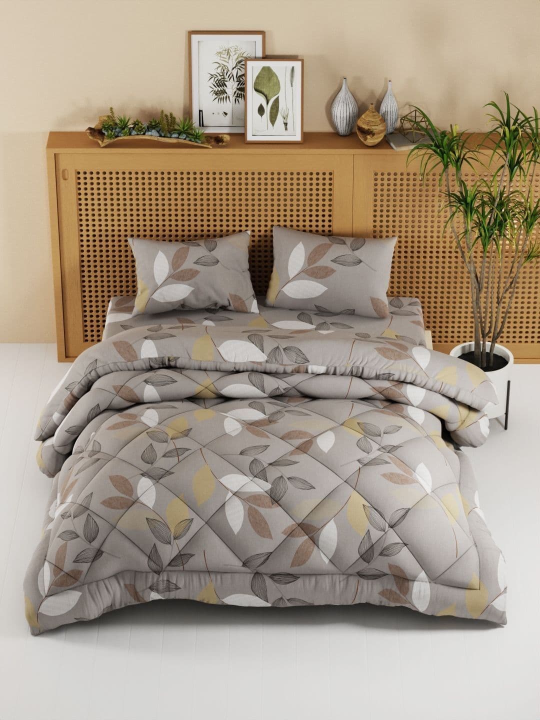 KOPA Grey & White Floral Other 4 Piece Double King Regular Bedding Set - view 1