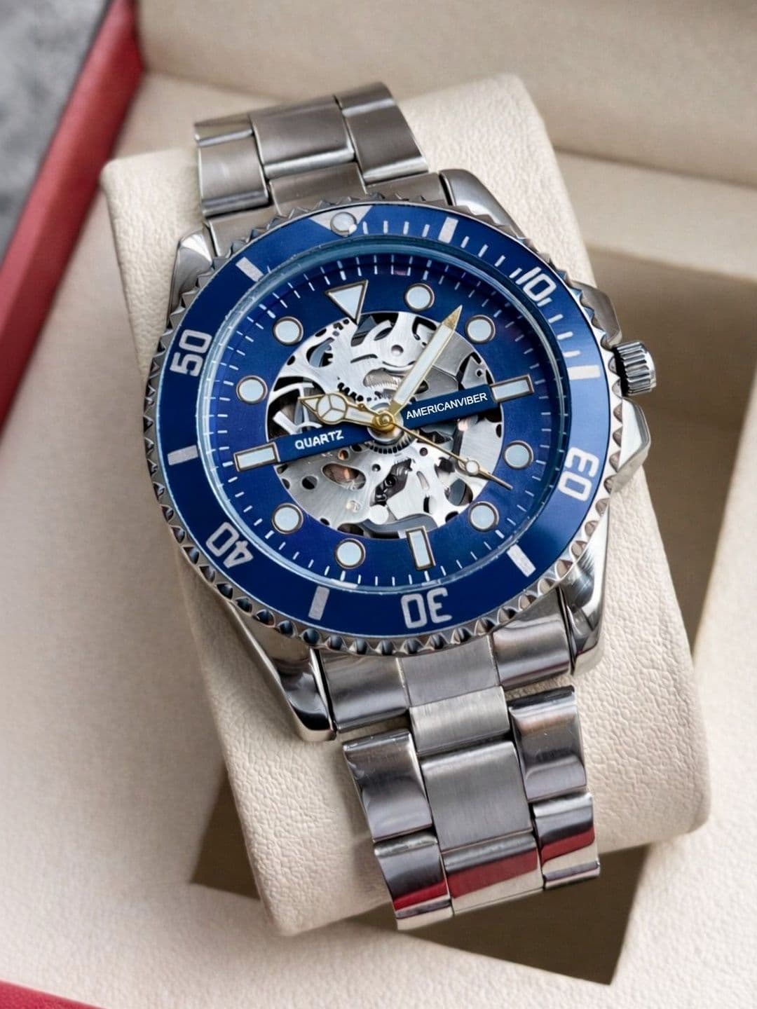 Americanviber Unisex Skeleton Dial & Stainless Steel Bracelet Style Straps Analogue Multi Function Watch - view 1