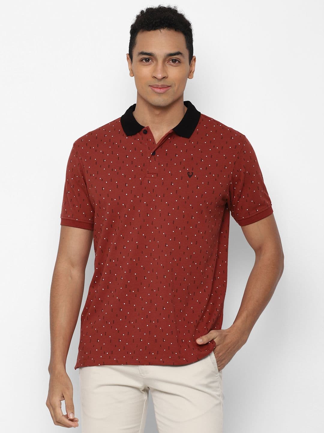 Allen Solly Men Rust Orange & Black Printed Polo Collar T-shirt - view 1