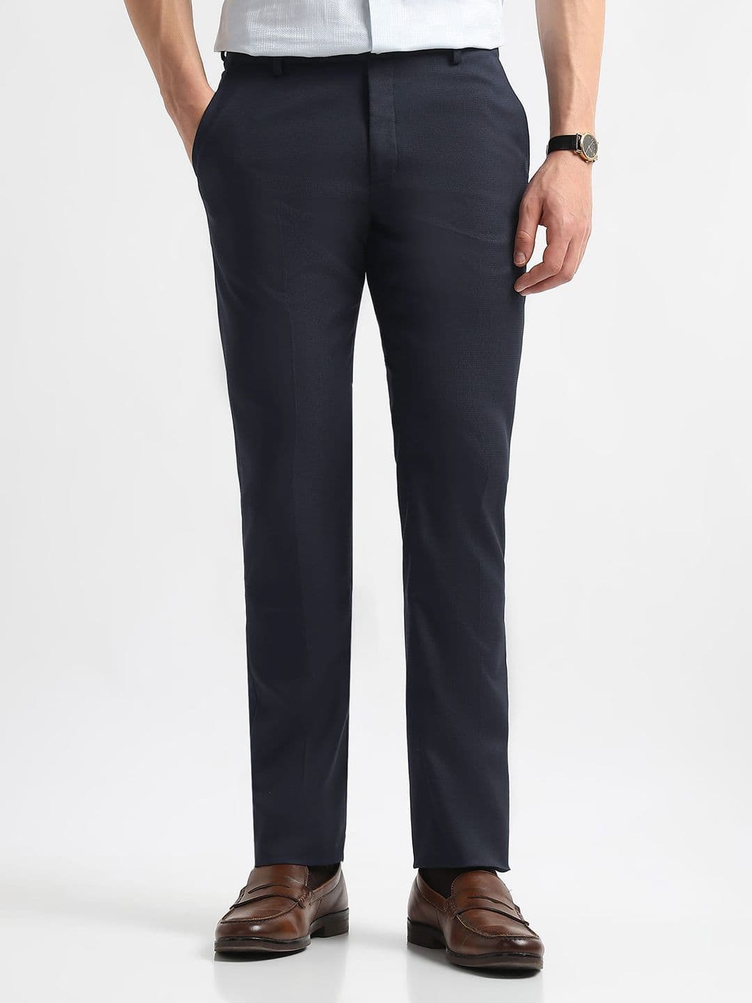 Arrow Men Hudson Tailored Fit Self Checked Formal Trousers - view 1