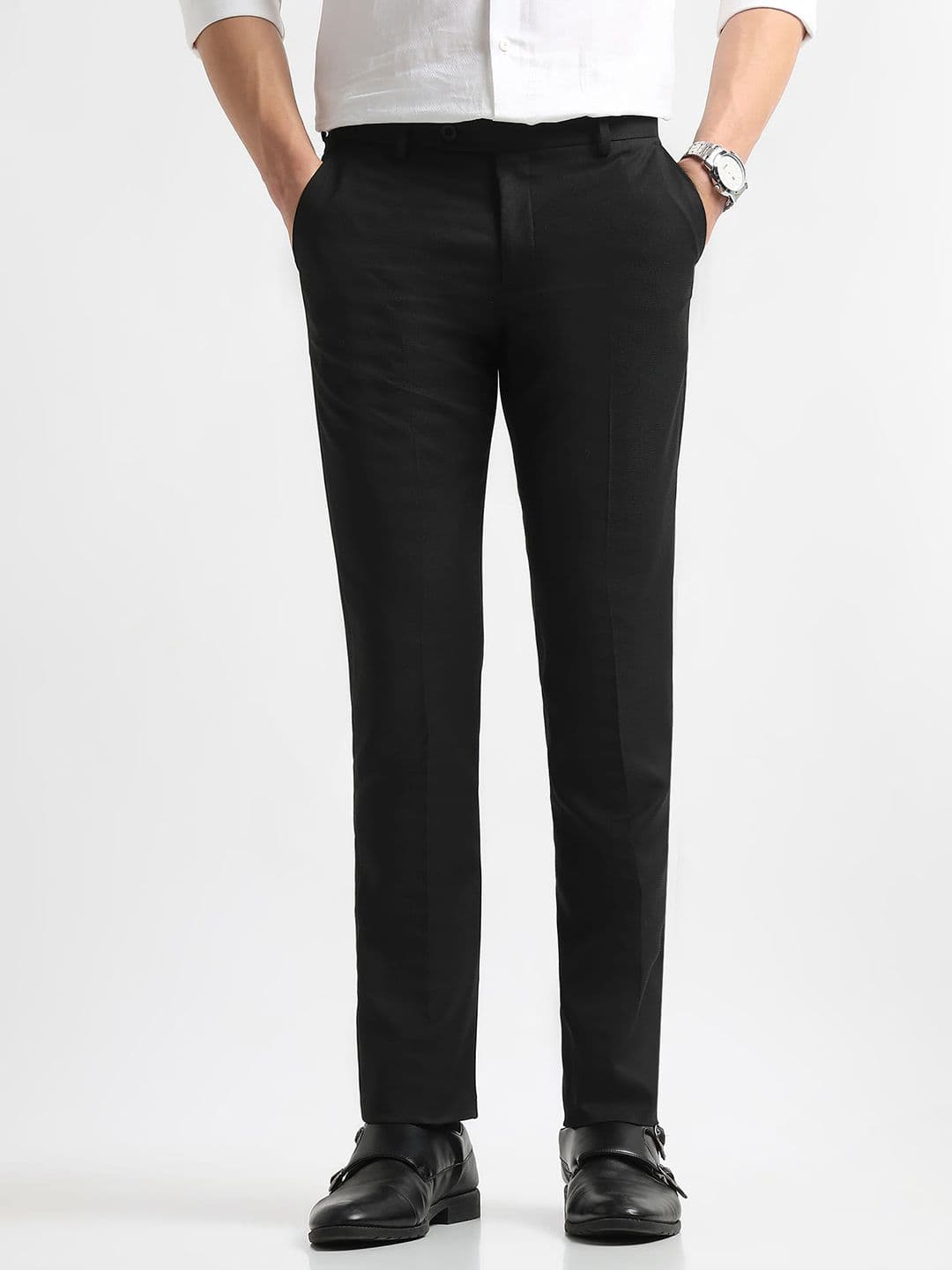 Arrow Men Hudson Tailored Fit Self Checked Formal Trousers - view 1