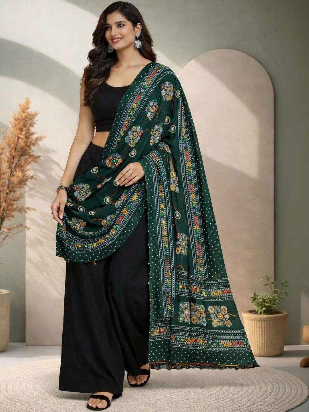 HERE&NOW Embroidered Dupatta with Thread Work - view 1