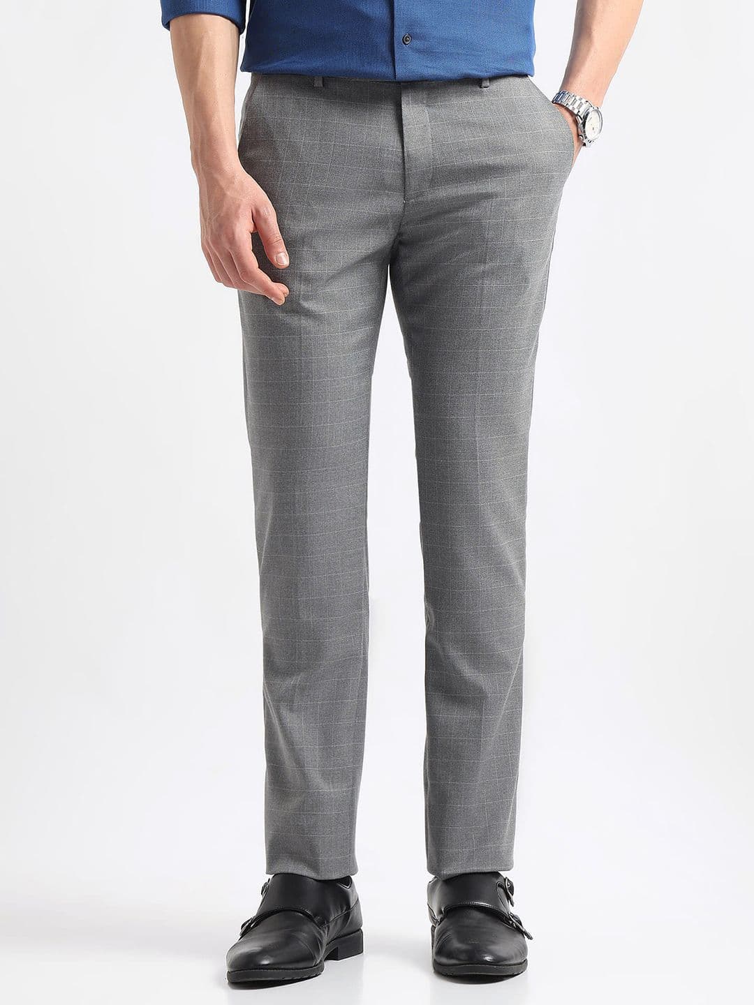 Arrow Men Hudson Tapered Fit Checked Formal Trousers - view 1