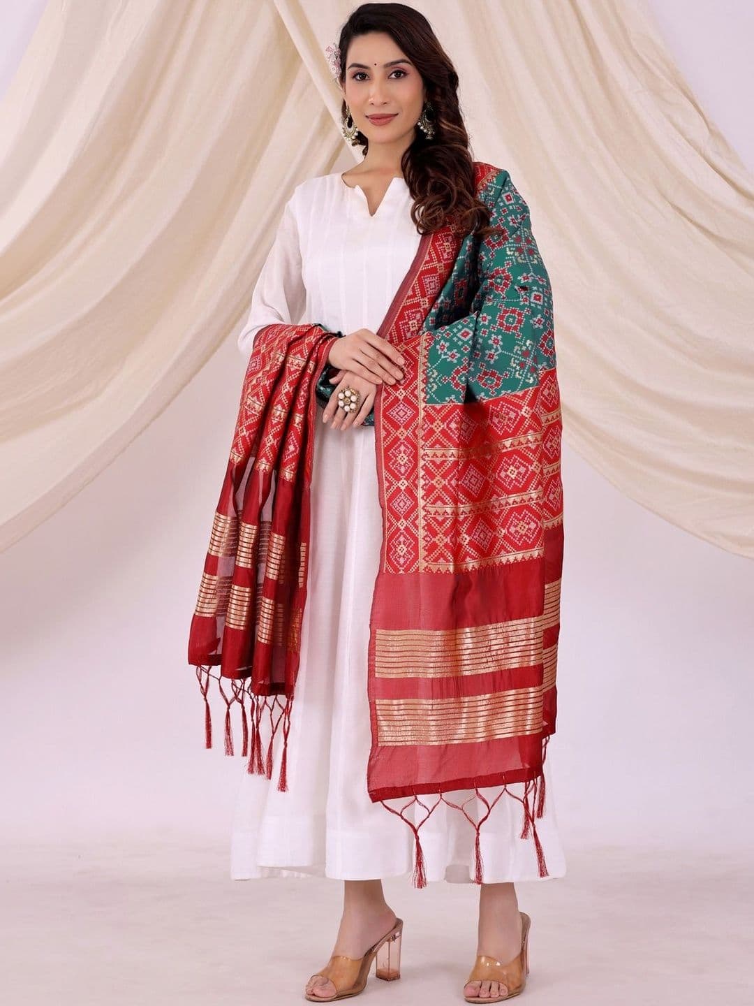HERE&NOW Ethnic Motifs Woven Design Dupatta with Zari - view 1