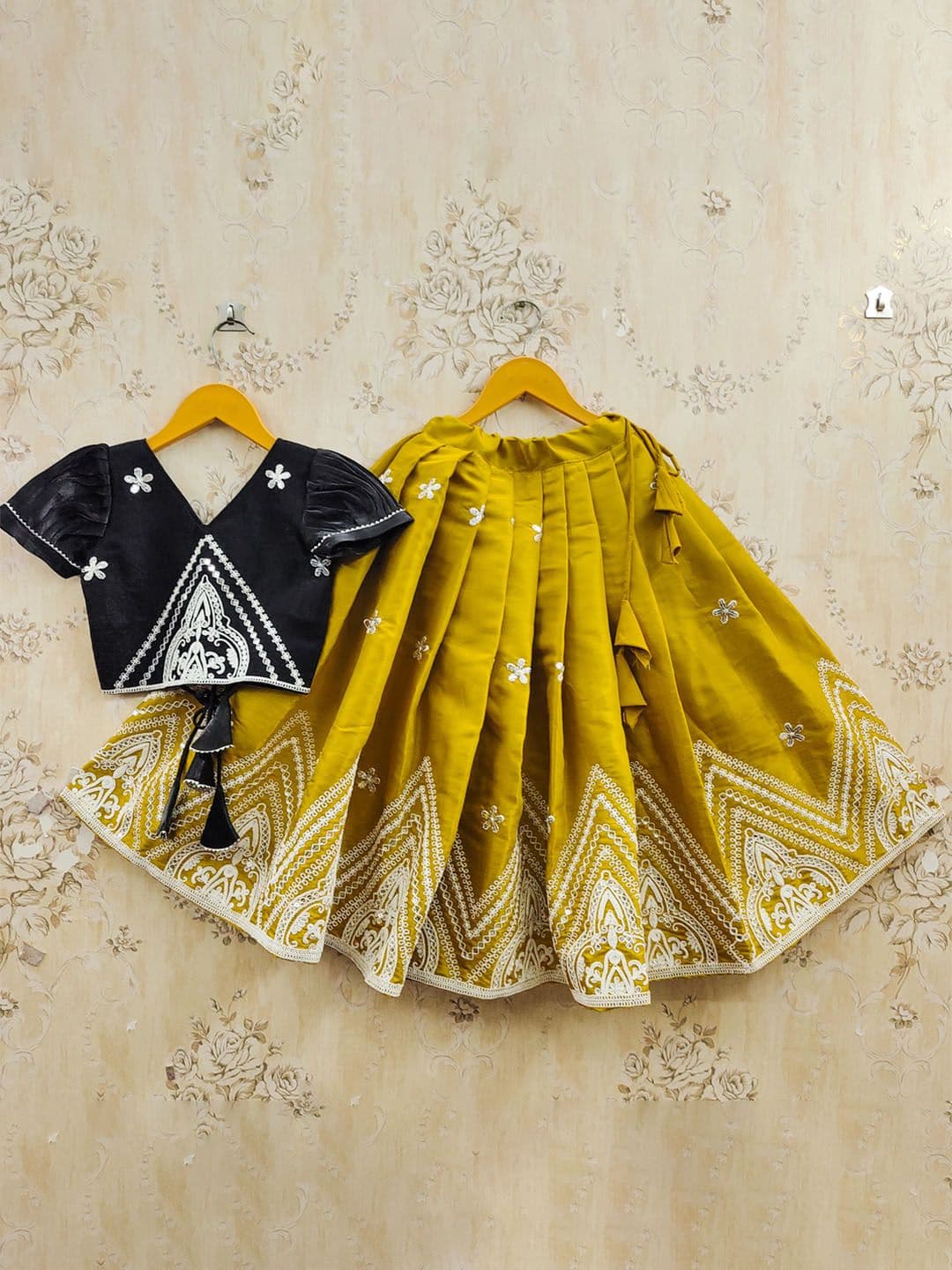 JOVK DESIGN Girls Embroidered Thread Work Tie and Dye Semi-Stitched Lehenga & - view 1