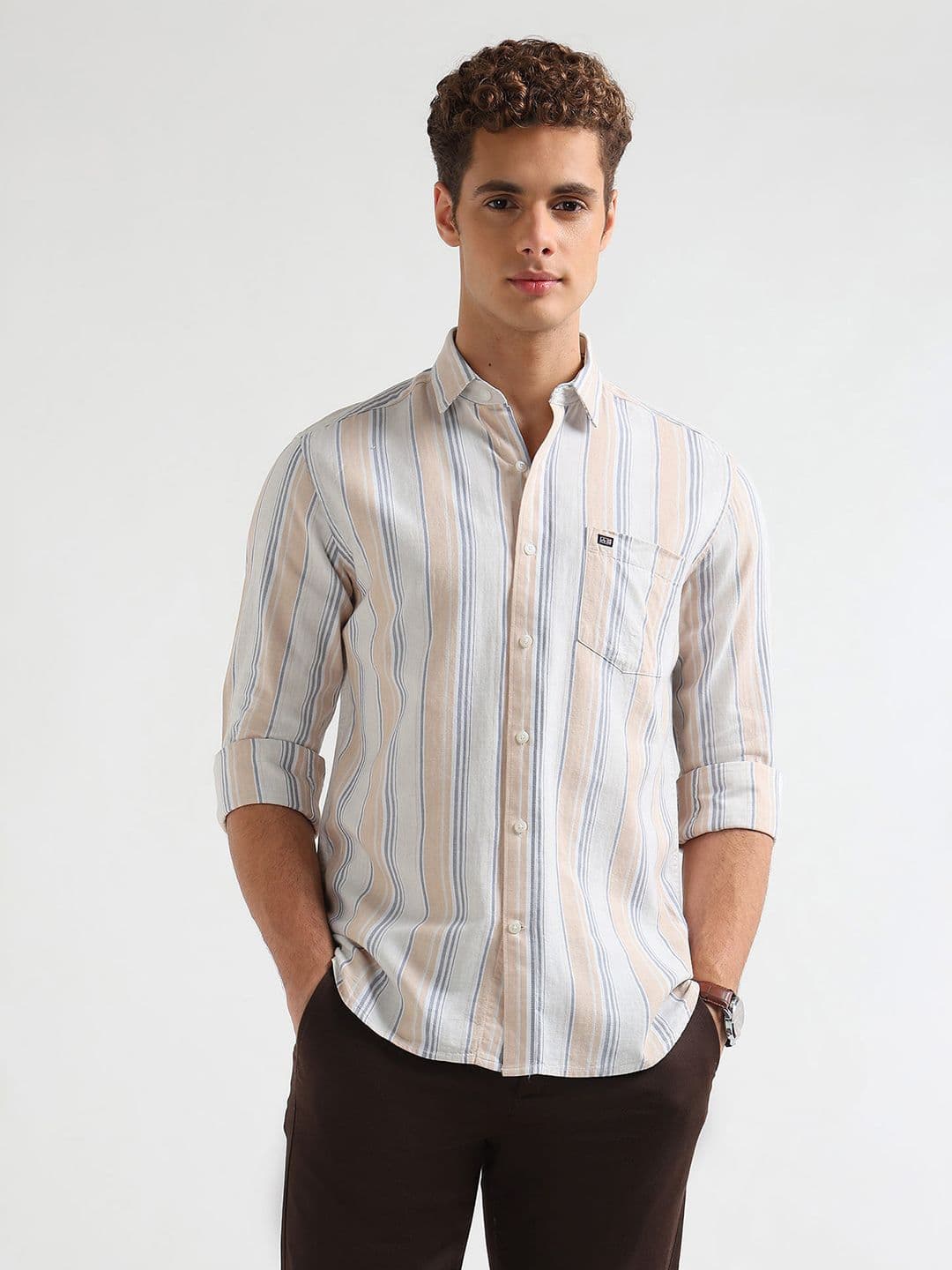Arrow Sport Manhattan Slim Fit Striped Pure Cotton Casual Shirt - view 1