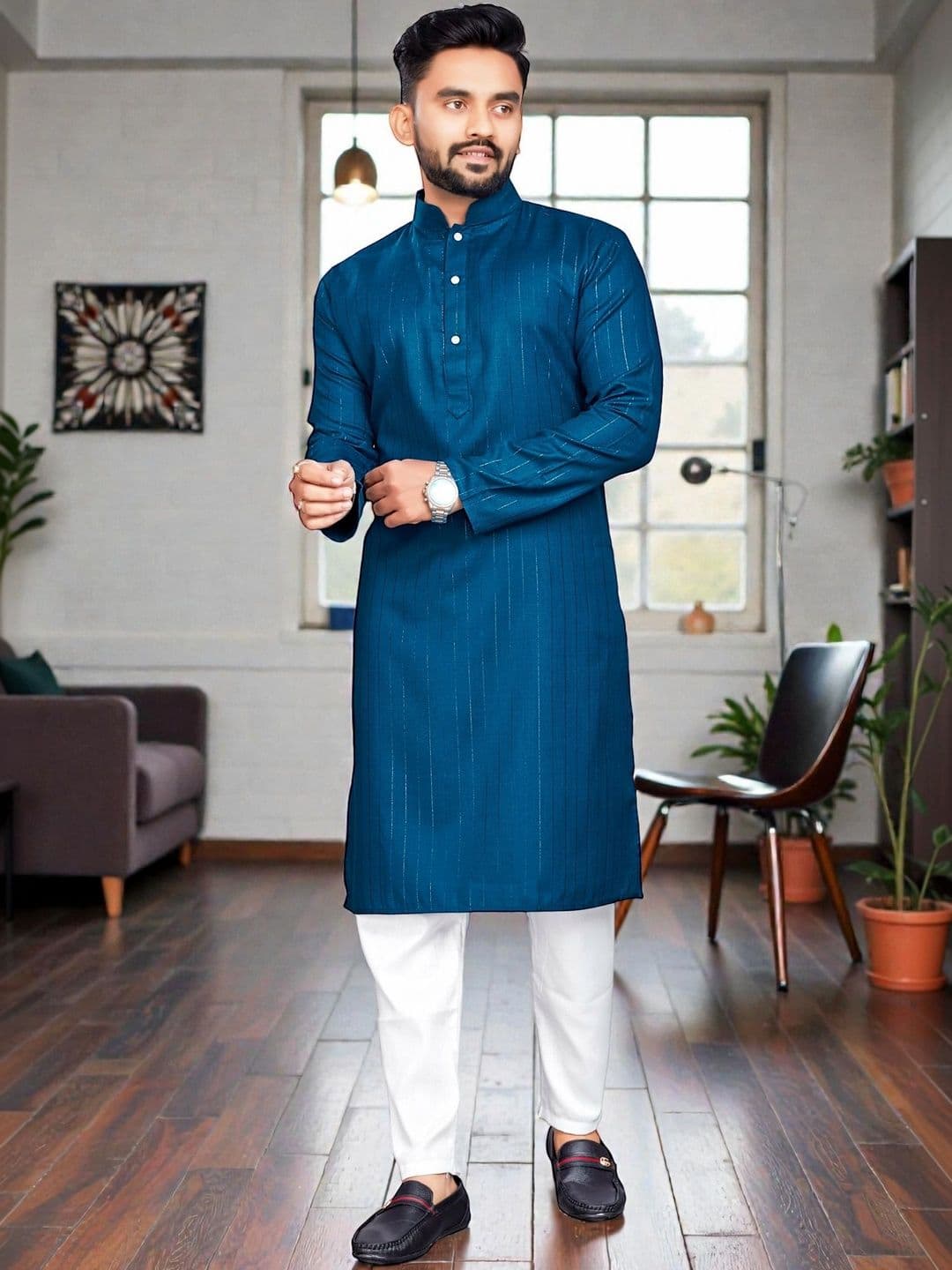 MAITHILI CREATION Mandarin Collar Cotton Kurta - view 1
