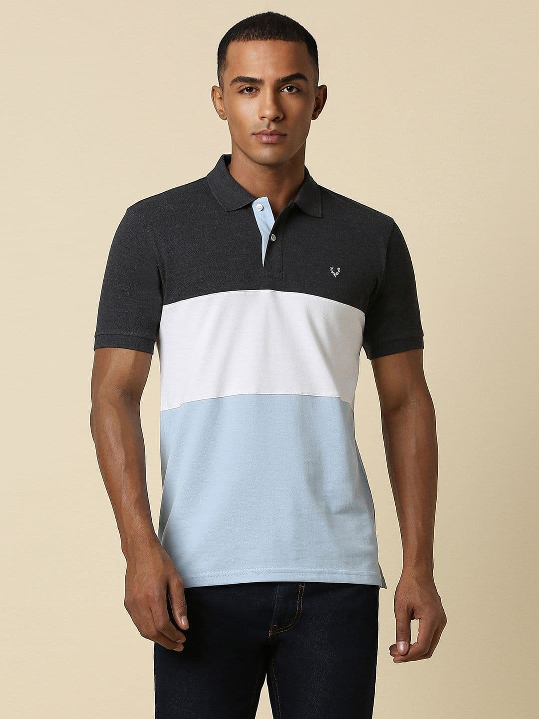 Allen Solly Colourblocked Polo Collar Pure Cotton Casual T-shirt - view 1