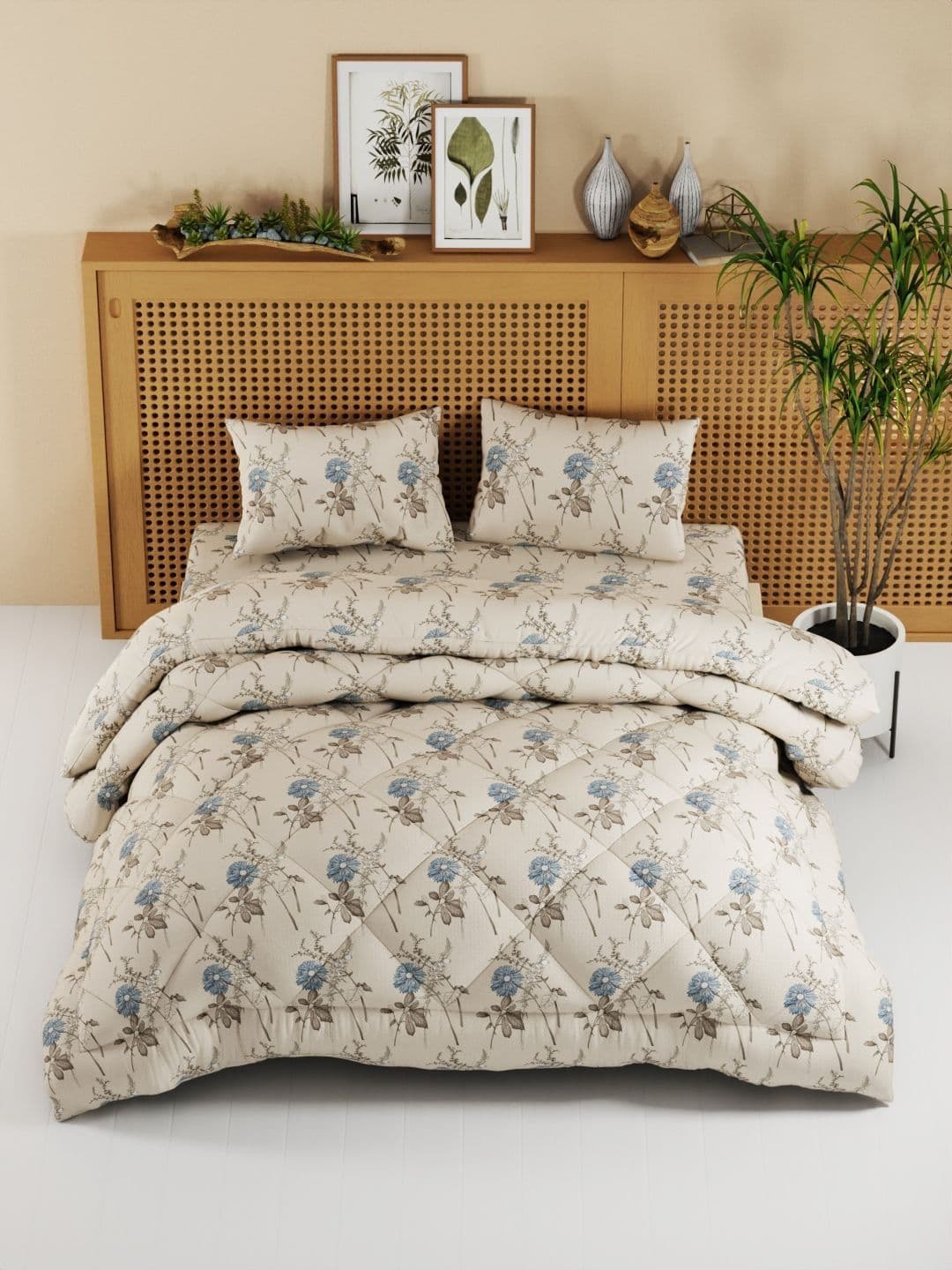 KOPA White & Blue Floral Other 4 Piece Double King Regular Bedding Set - view 1