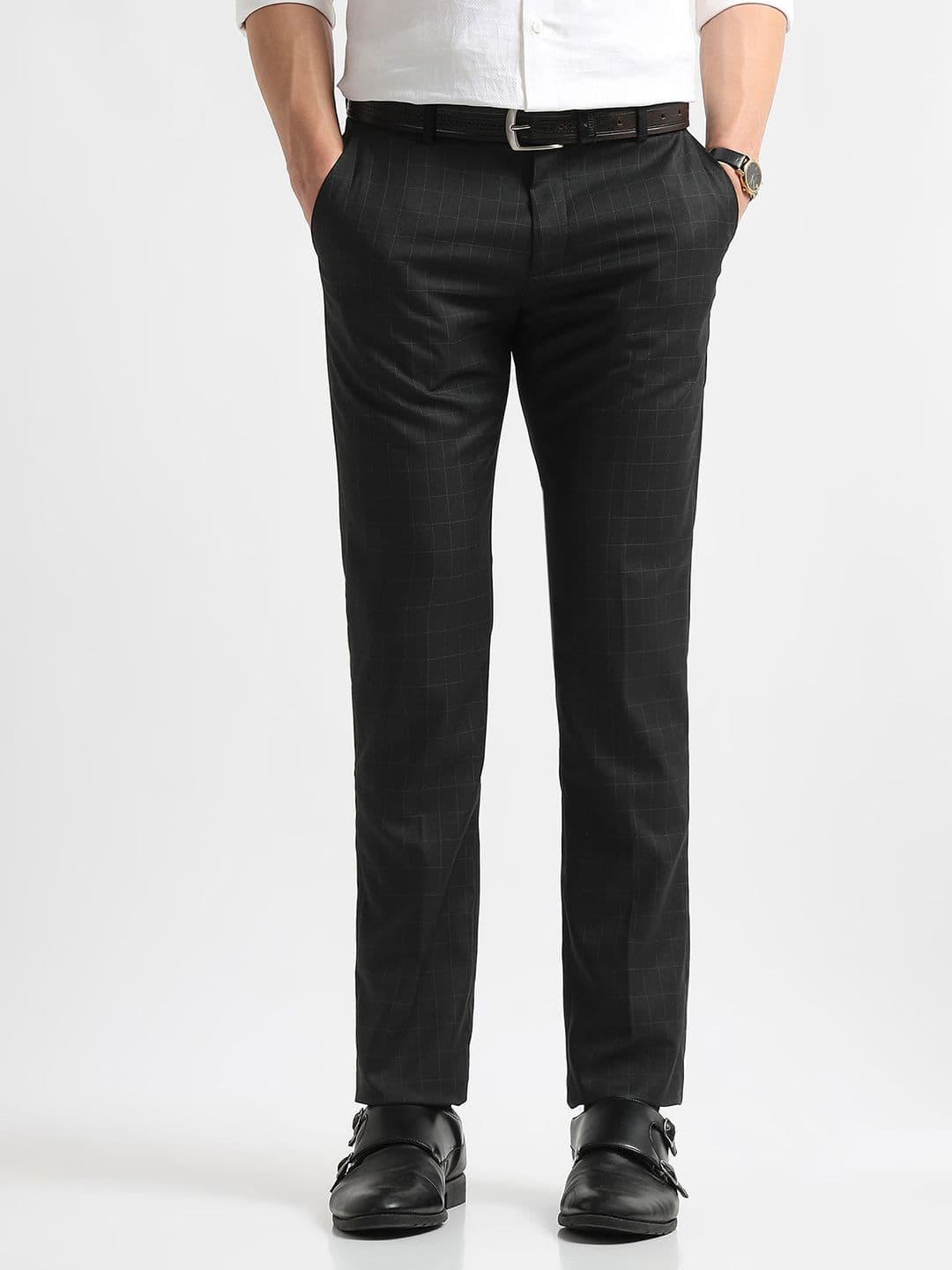 Arrow Men Hudson Tapered Fit Checked Formal Trousers - view 1