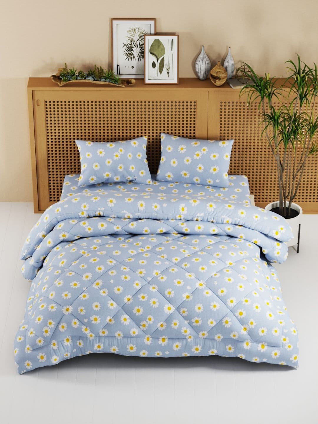 KOPA Blue & Yellow Floral Other 4 Piece Double King Regular Bedding Set - view 1