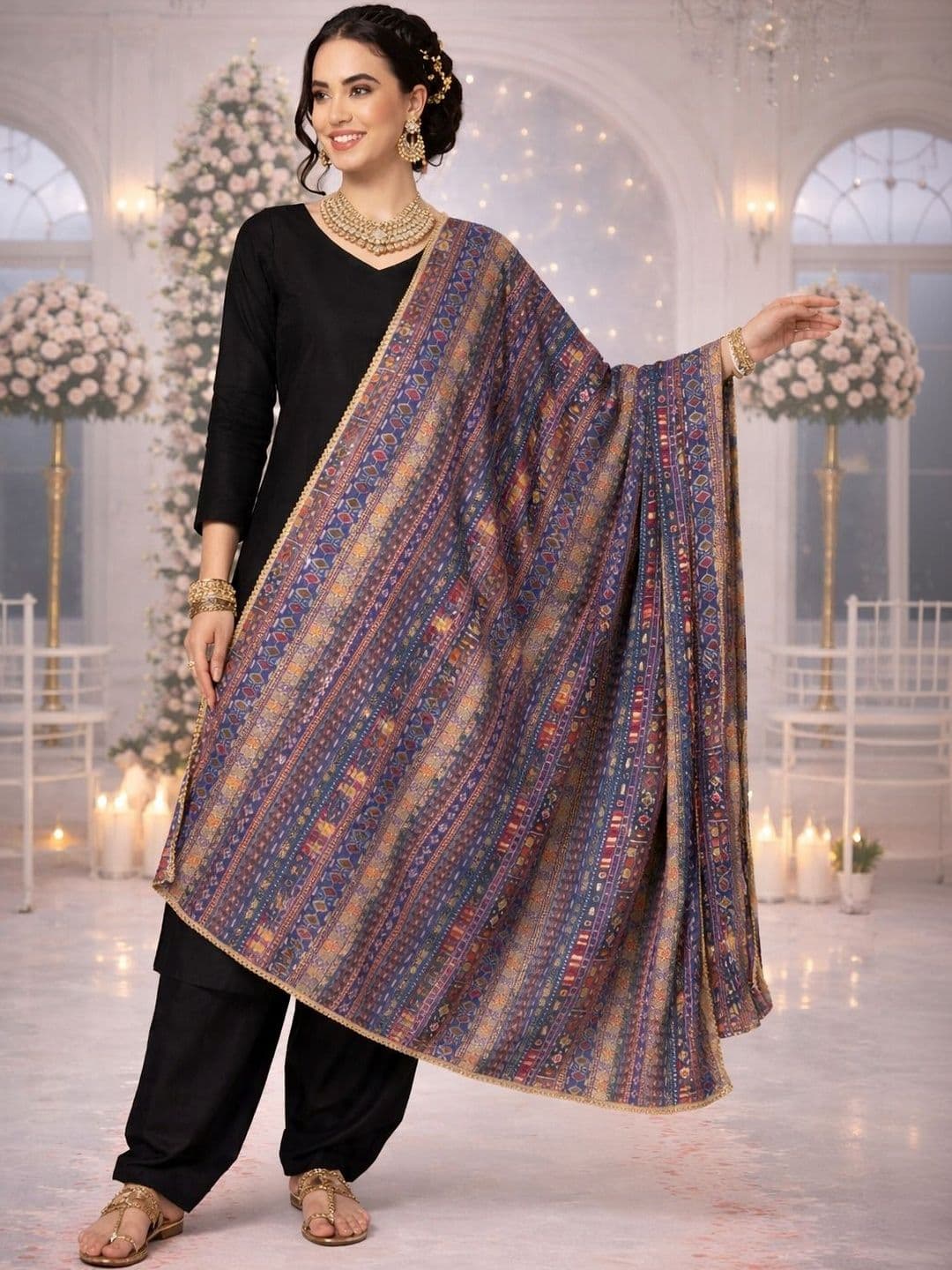 HERE&NOW Ethnic Motifs Printed Kalamkari Dupatta - view 1