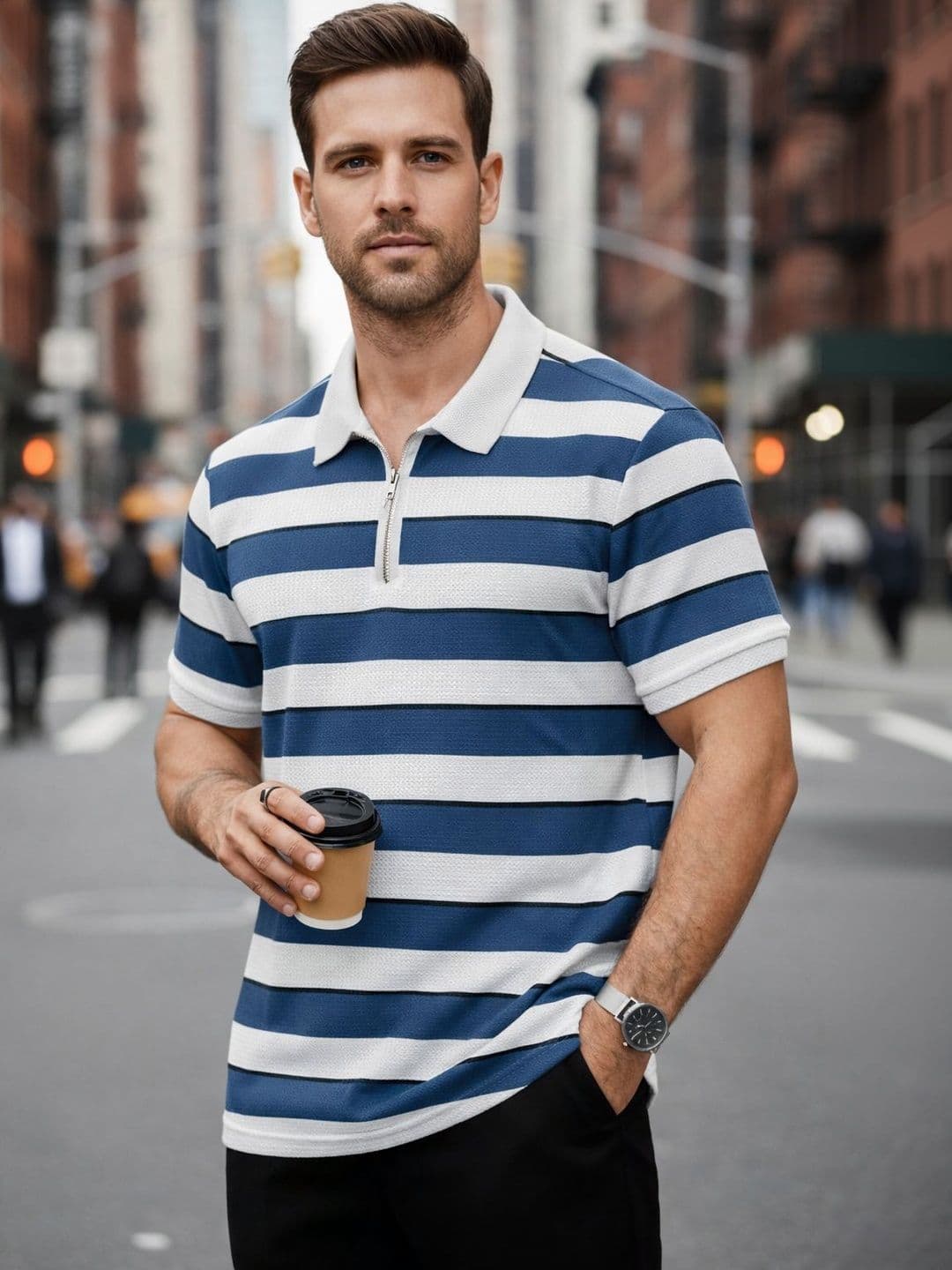 MACK JONNEY Men Striped Polo Collar T-shirt - view 1