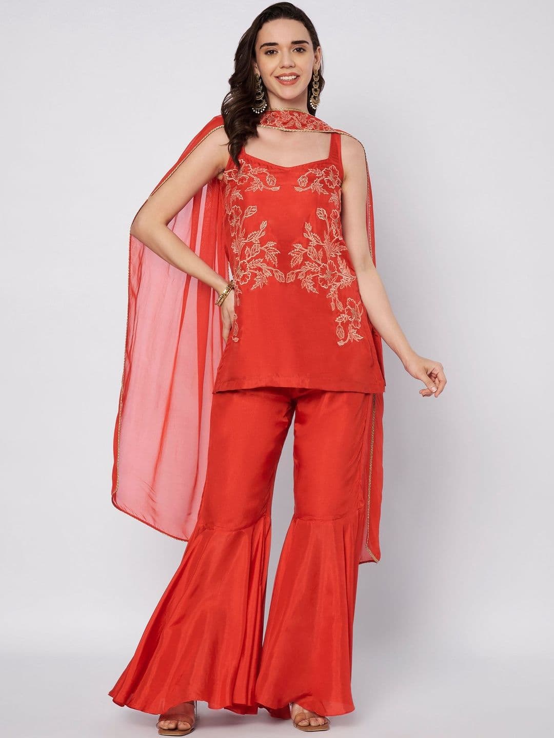 SILCHIC Ethnic Motifs Embroidered Regular Thread Work Kurti With Sharara With Dupatta - view 1