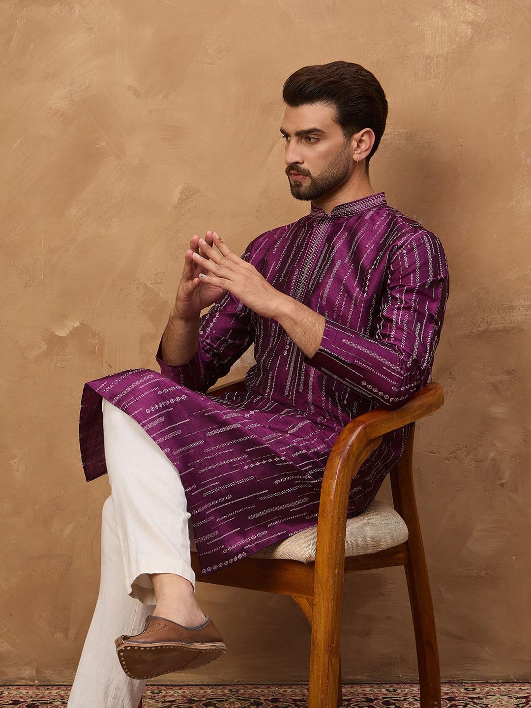 House of Pataudi Printed Mandarin Collar Straight Kurtas - view 1