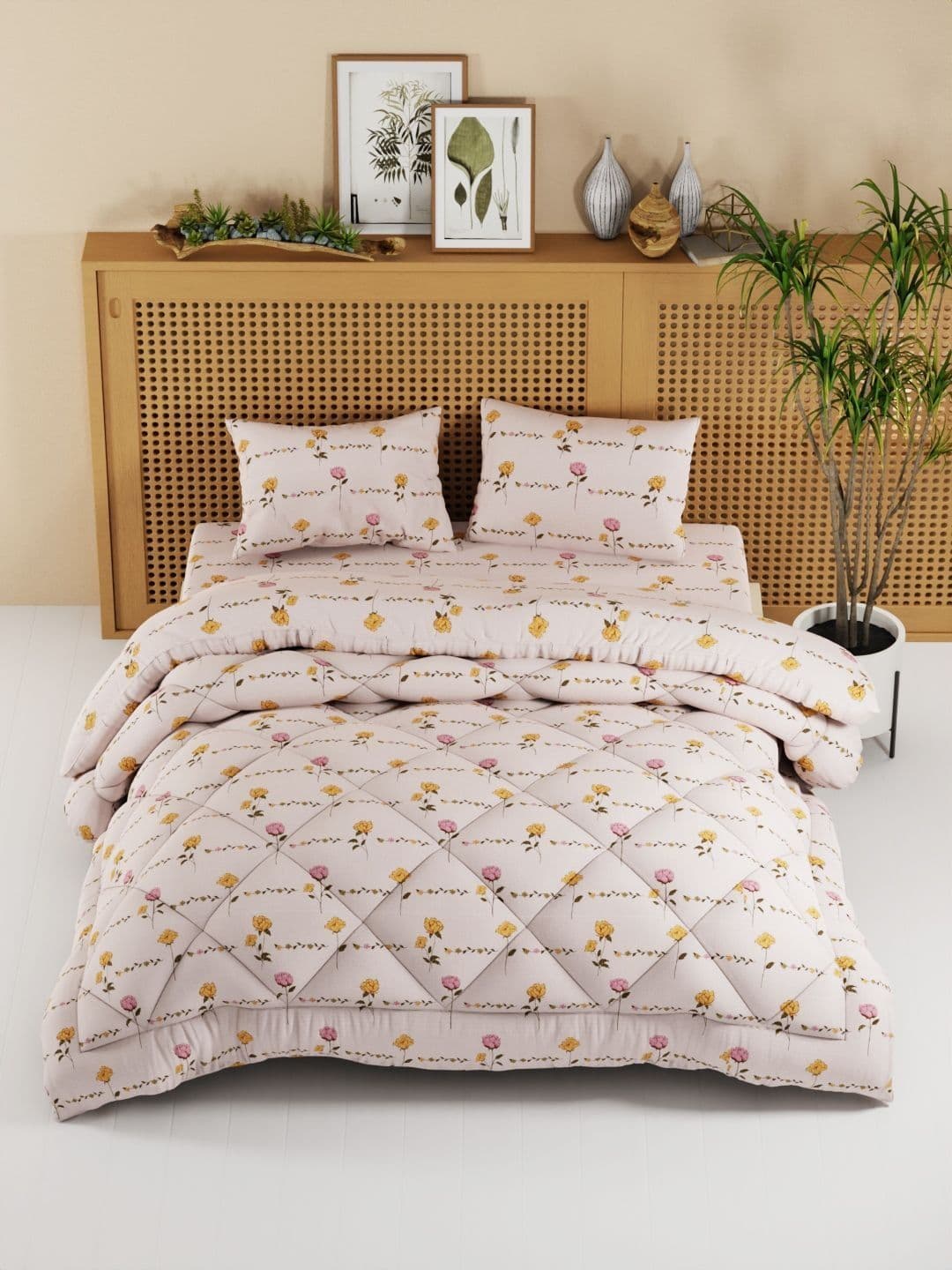 KOPA Pink & Yellow Floral Other 4 Piece Double King Regular Bedding Set - view 1