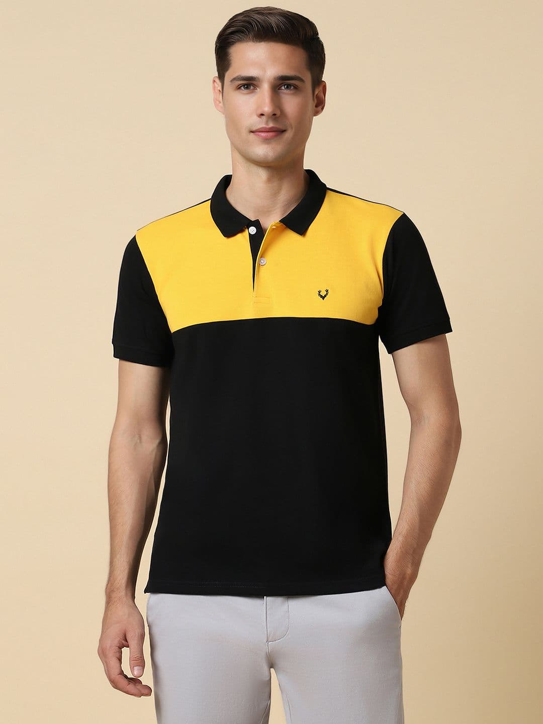 Allen Solly Colourblocked Polo Collar Pure Cotton T-shirt - view 1